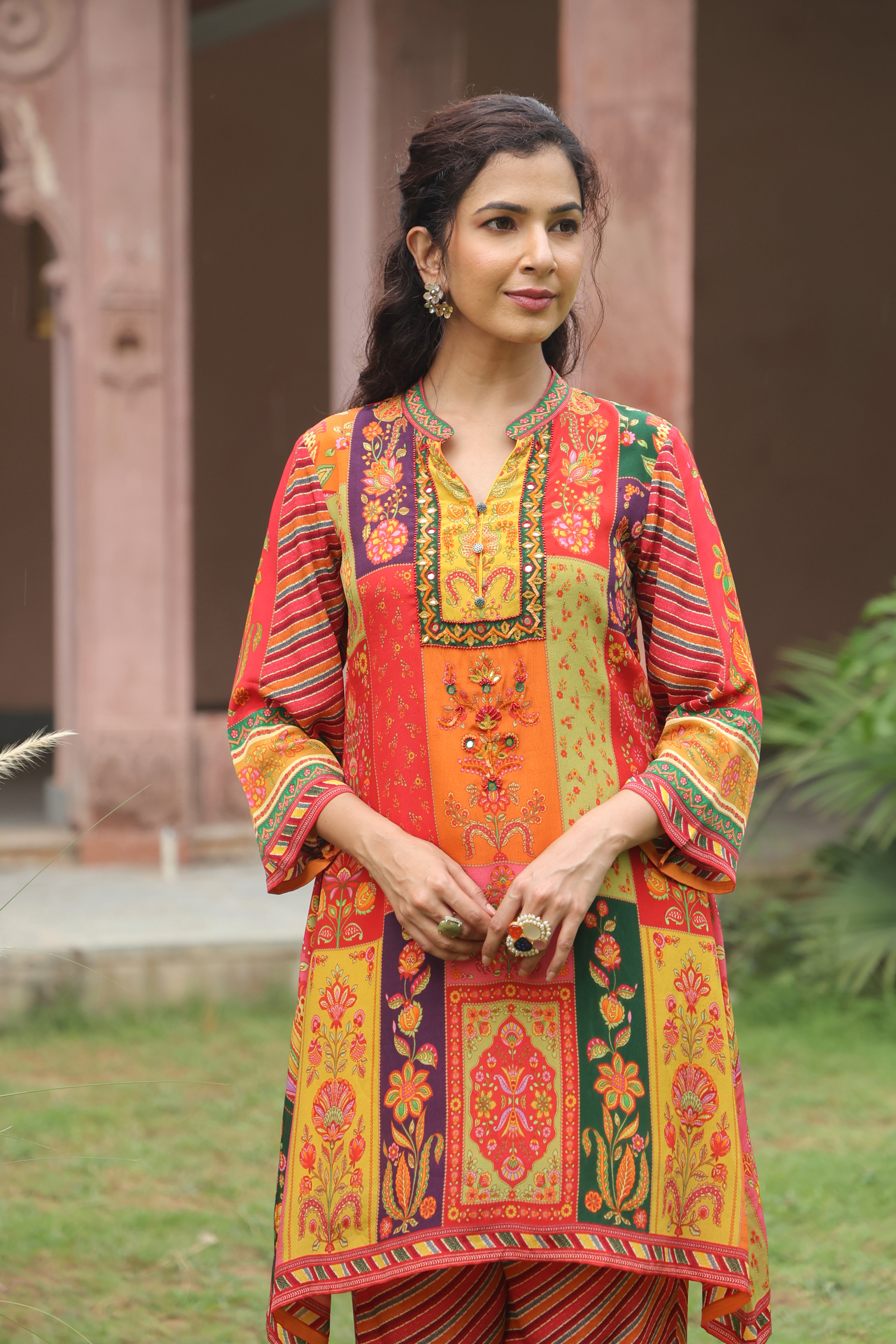 Vibrant Fiesta Printed Crepe Silk Kurta Set