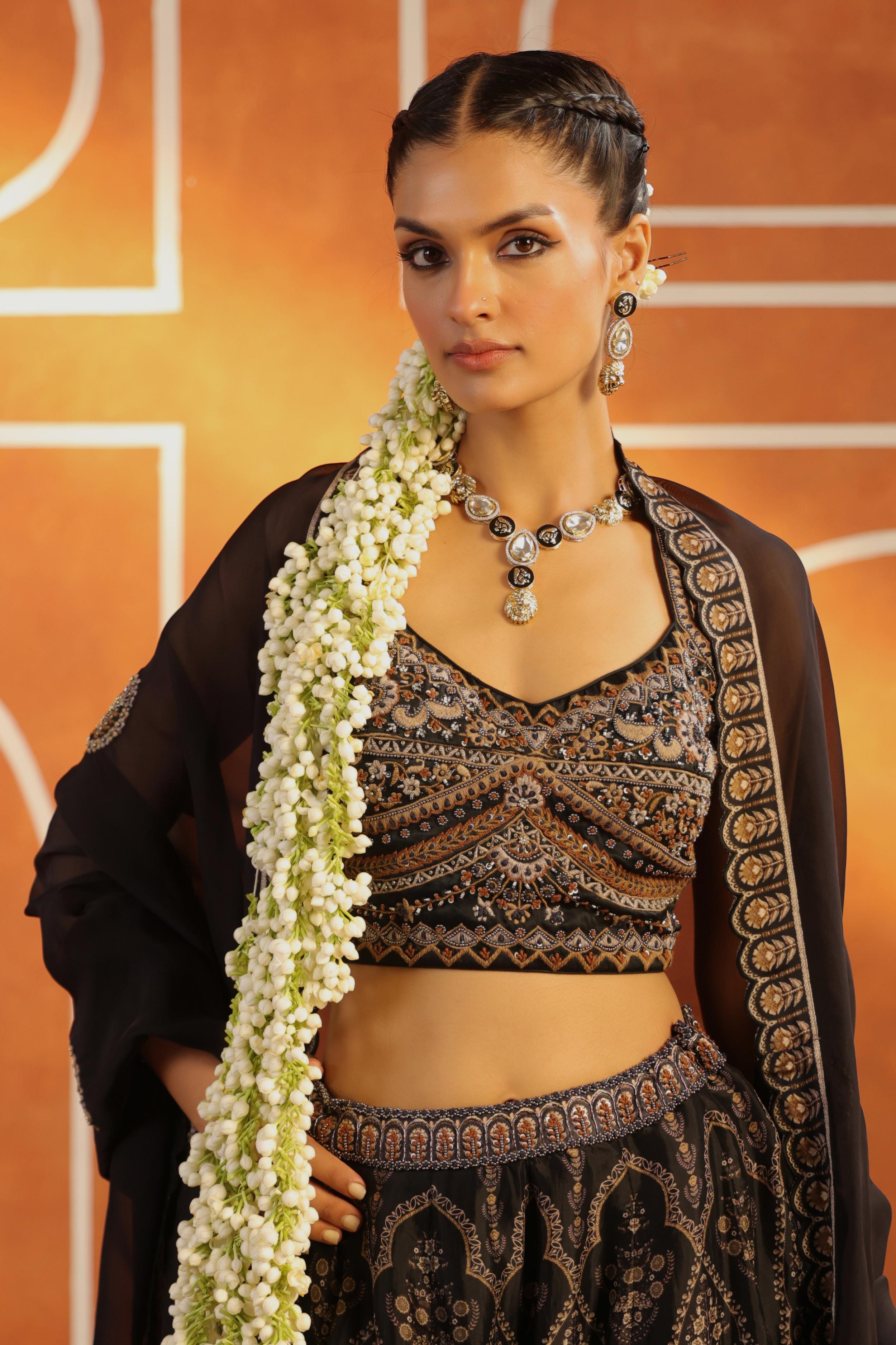 Black Printed Organza Silk Sharara Set