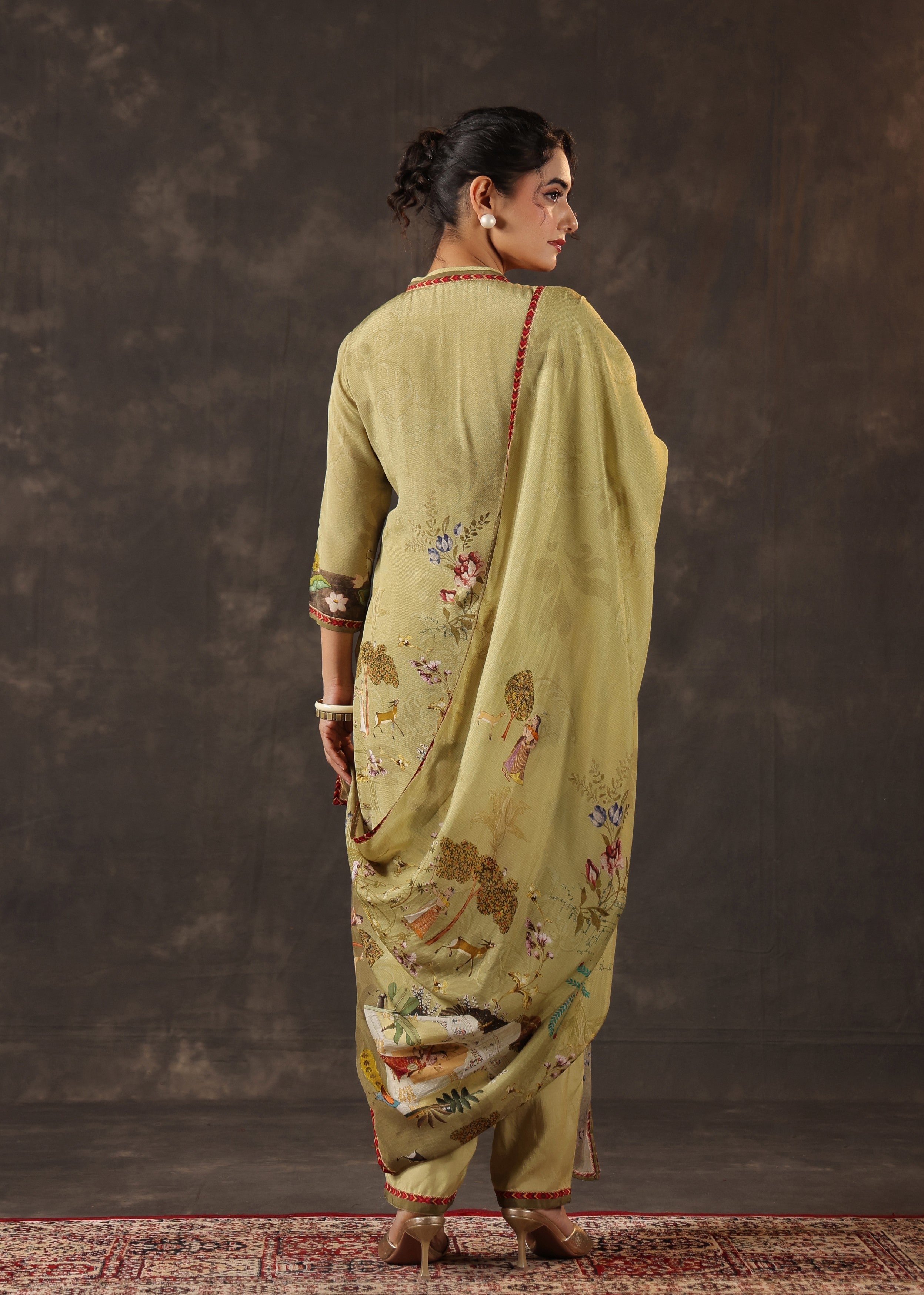 Key Lime Green Printed Crepe Silk Pant Set