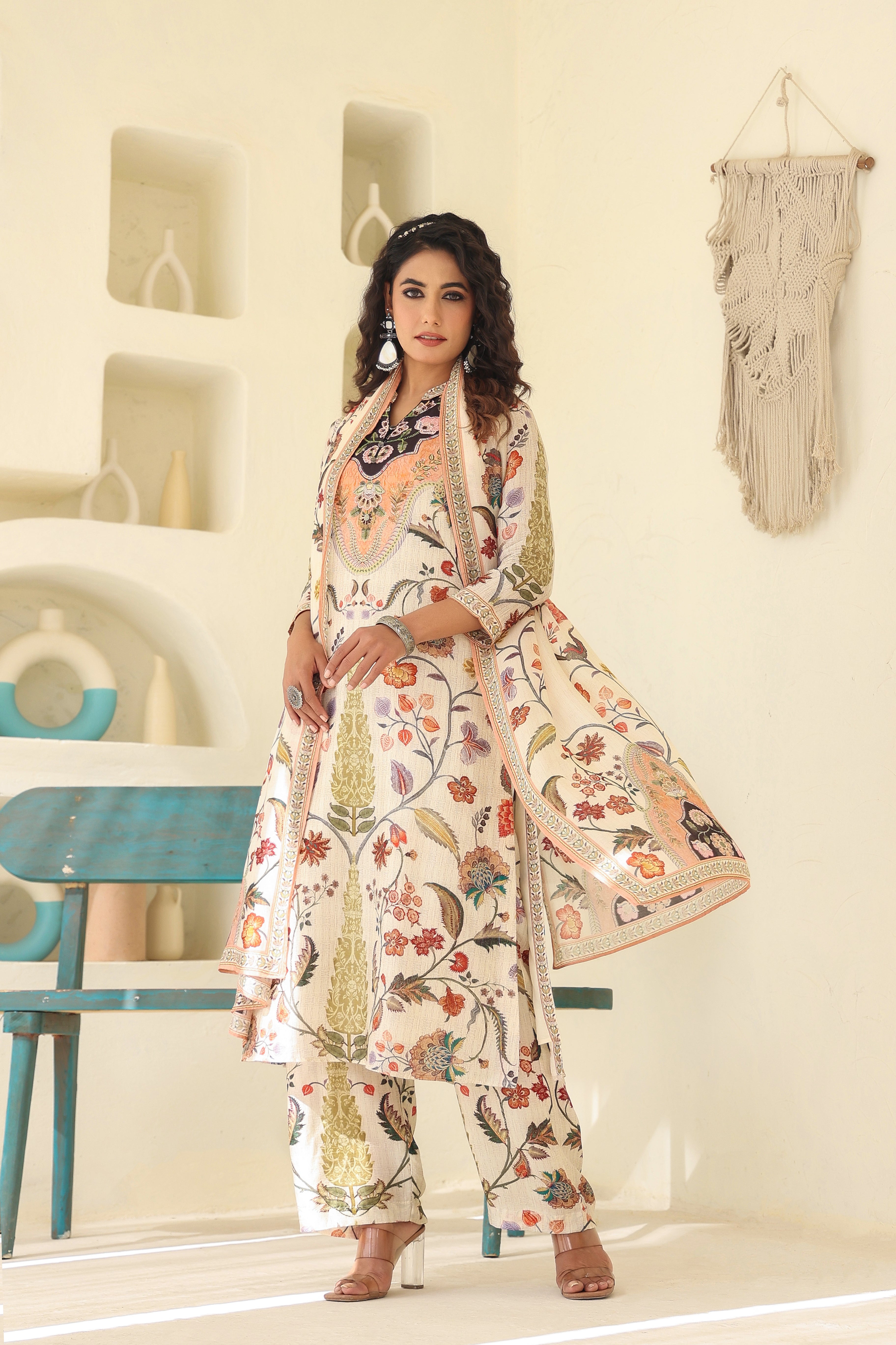 Floral Tale Traditional Printed Dola Silk Kurta Pants Set