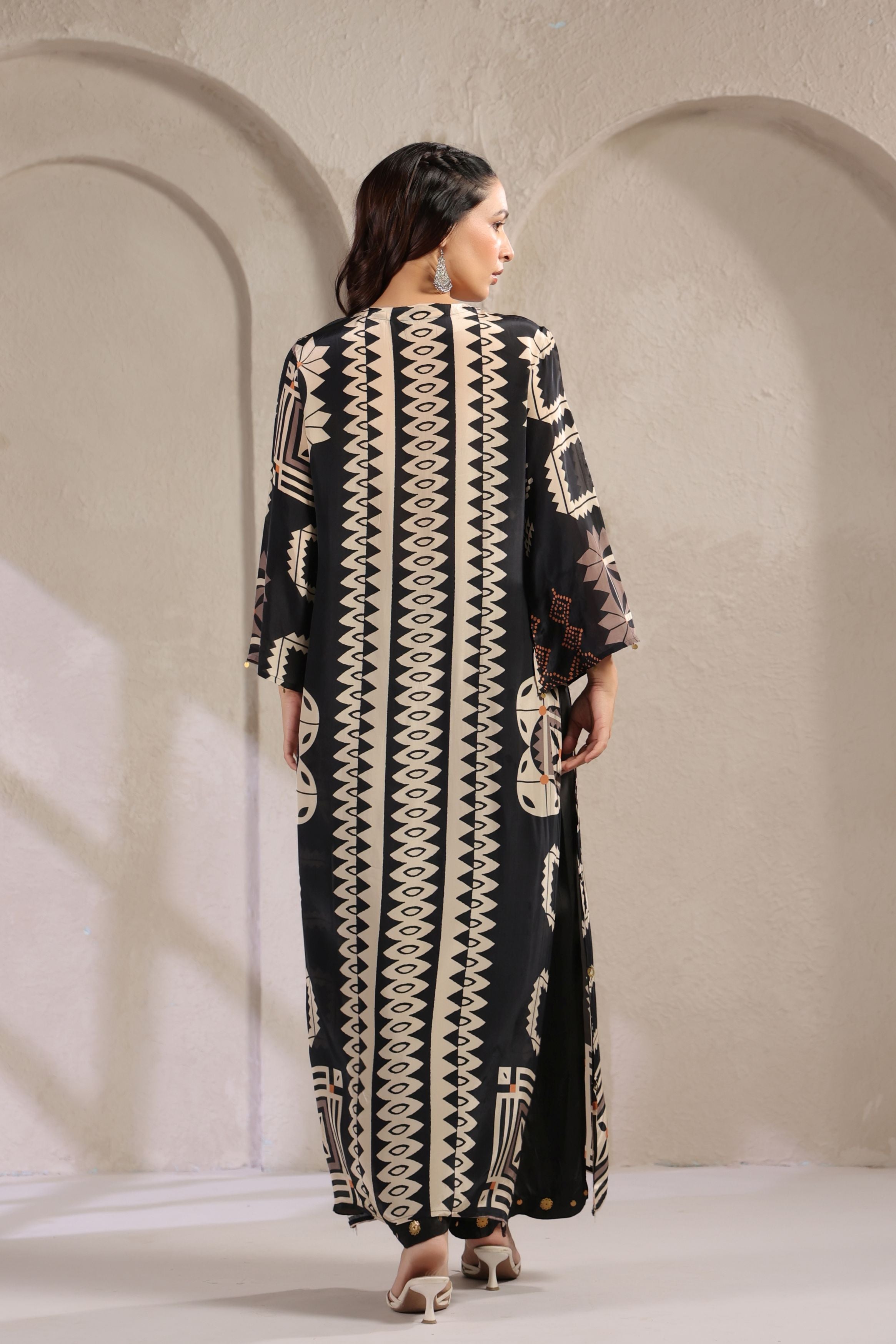 Classic Black Printed Italian Paper Silk Kurta Set