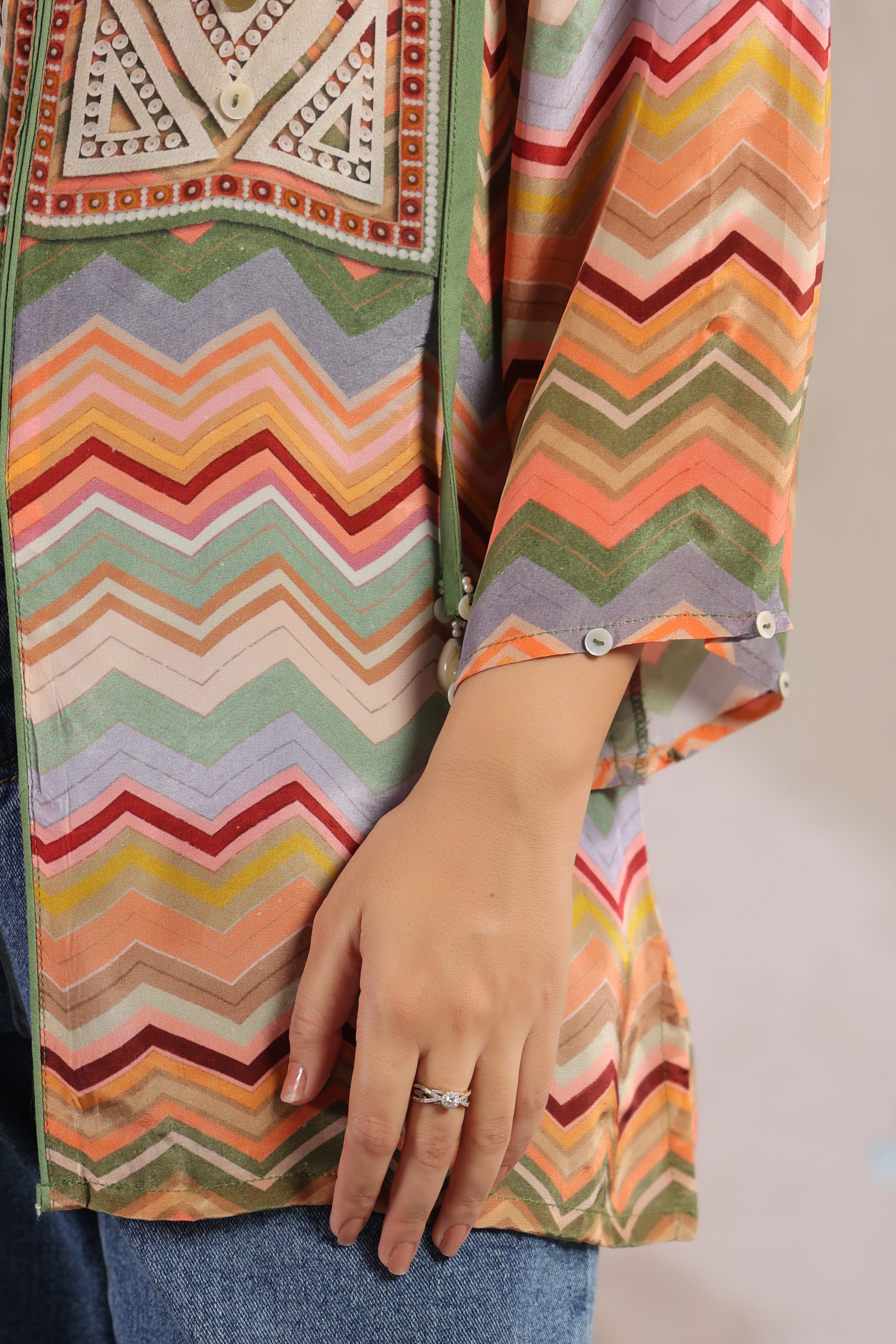 Multi-Colored Chevron Printed Muslin Silk Tunic