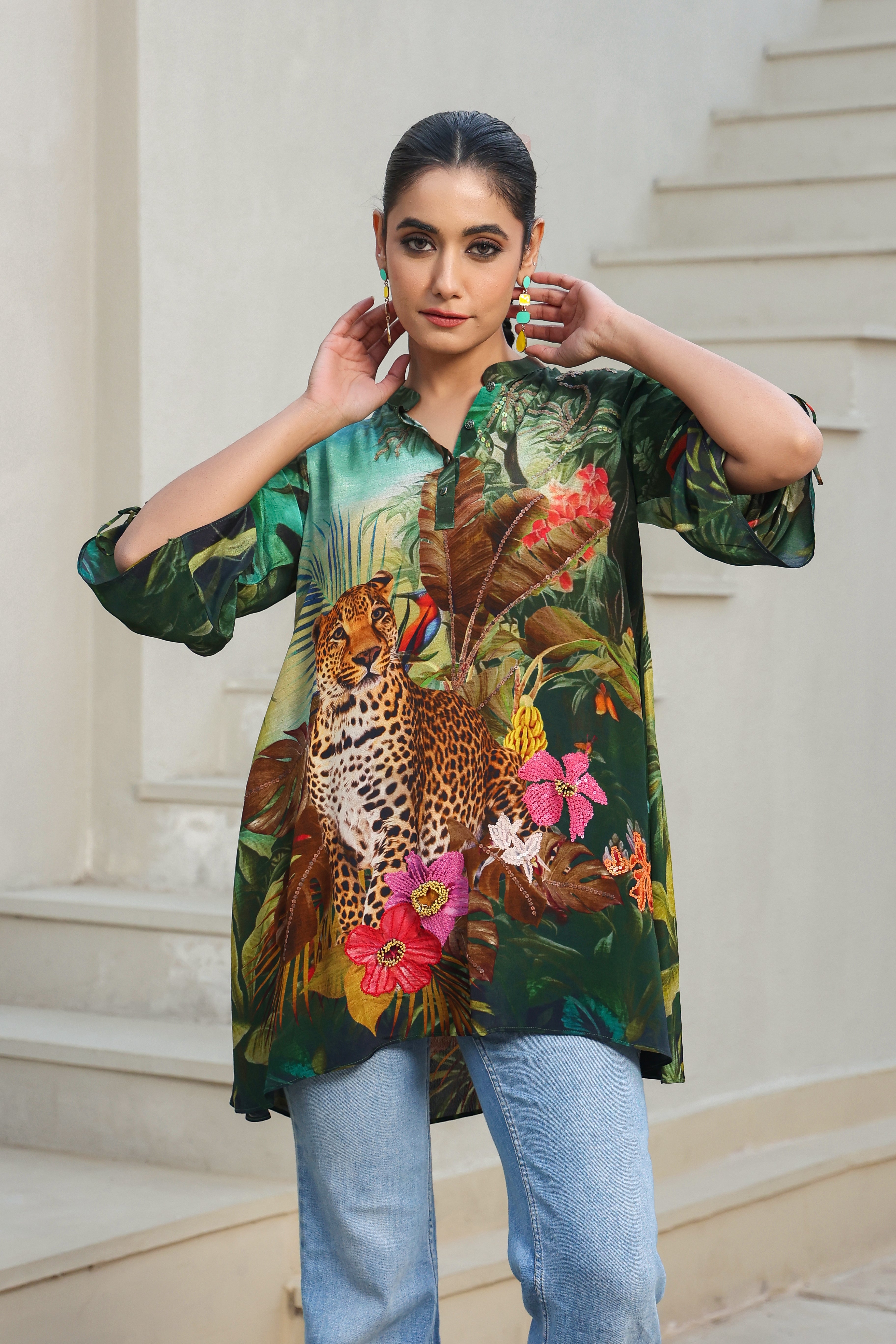 Flora & Fauna Printed Crepe Silk Top