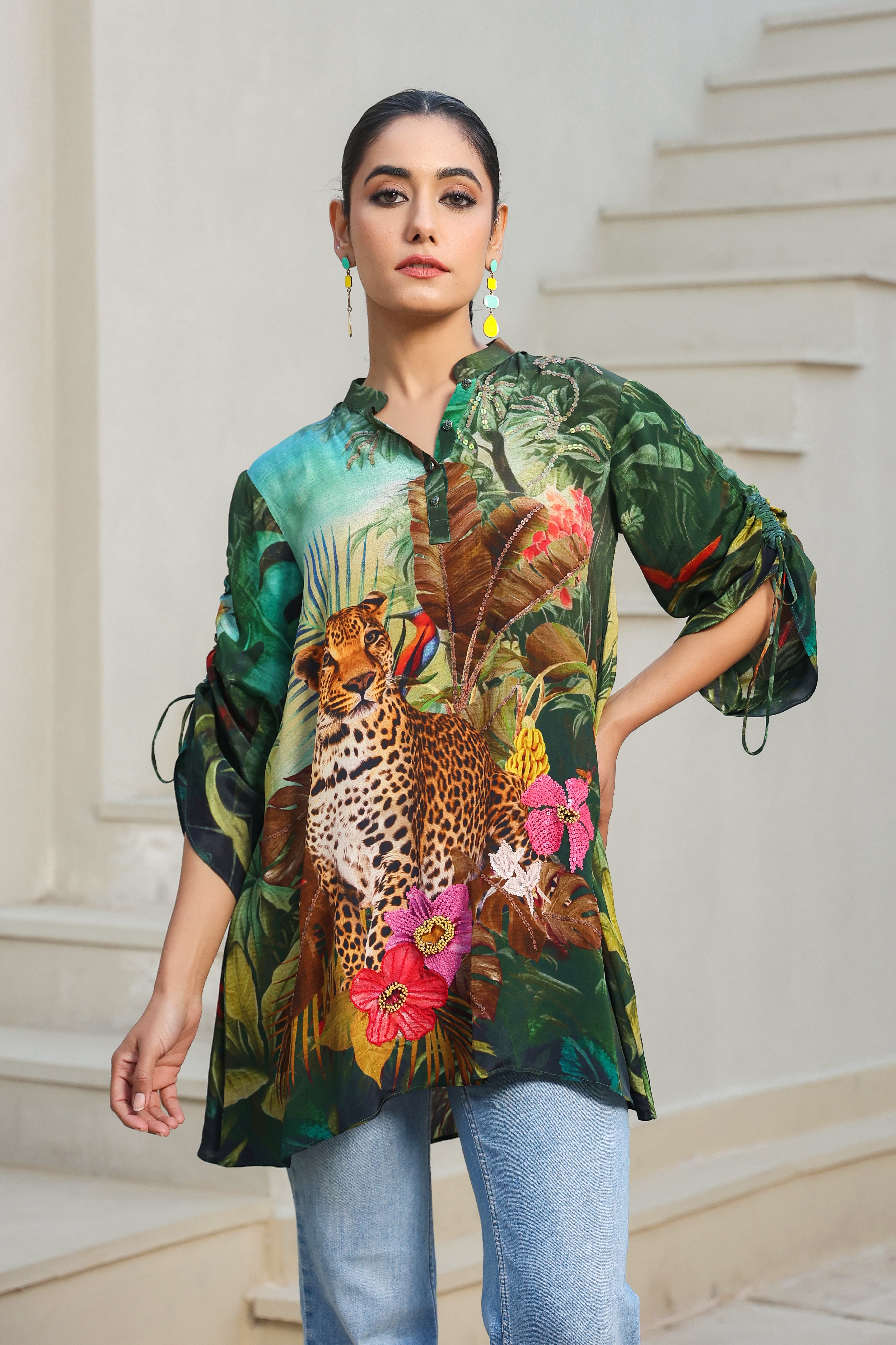 Flora & Fauna Printed Crepe Silk Top