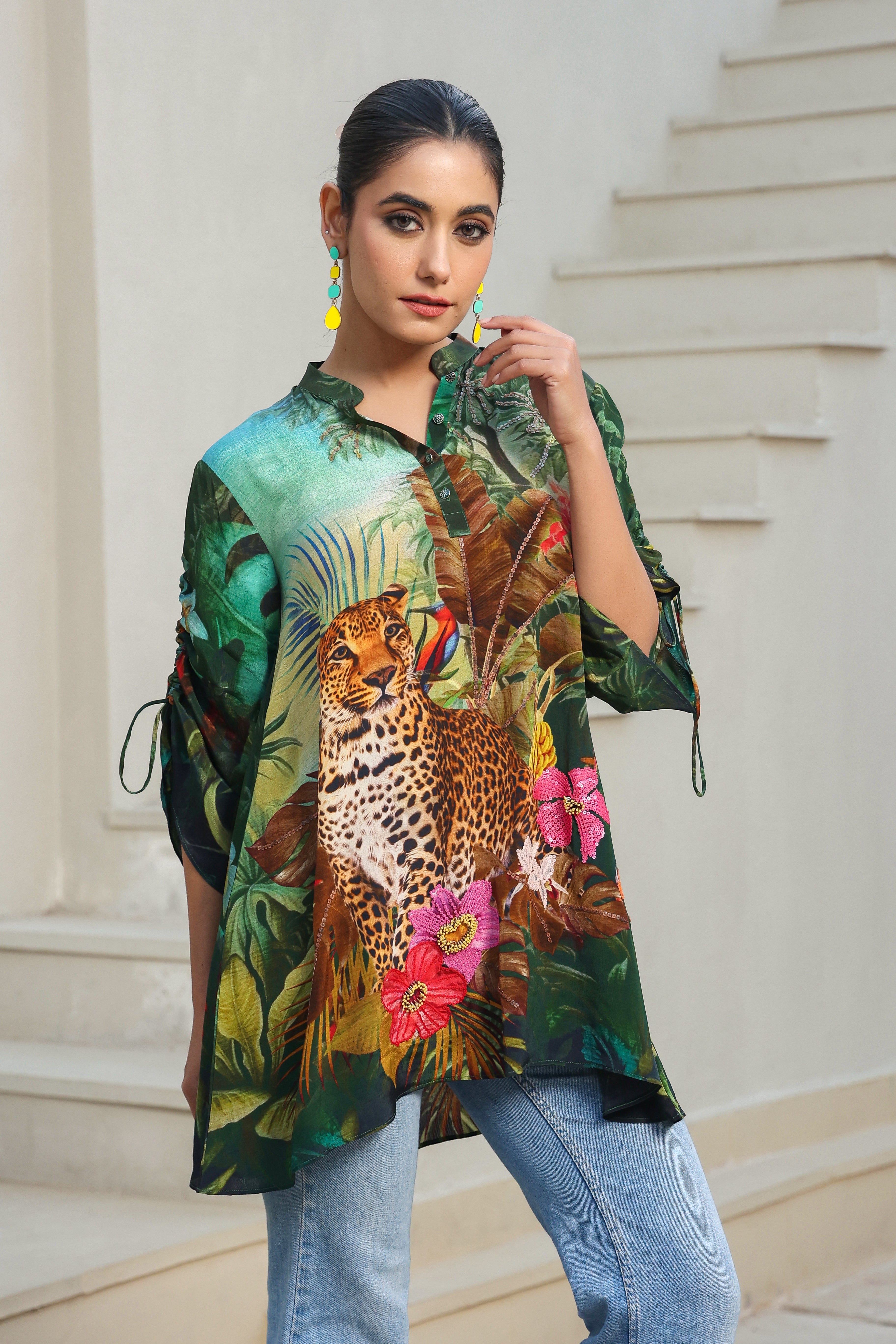 Flora & Fauna Printed Crepe Silk Top