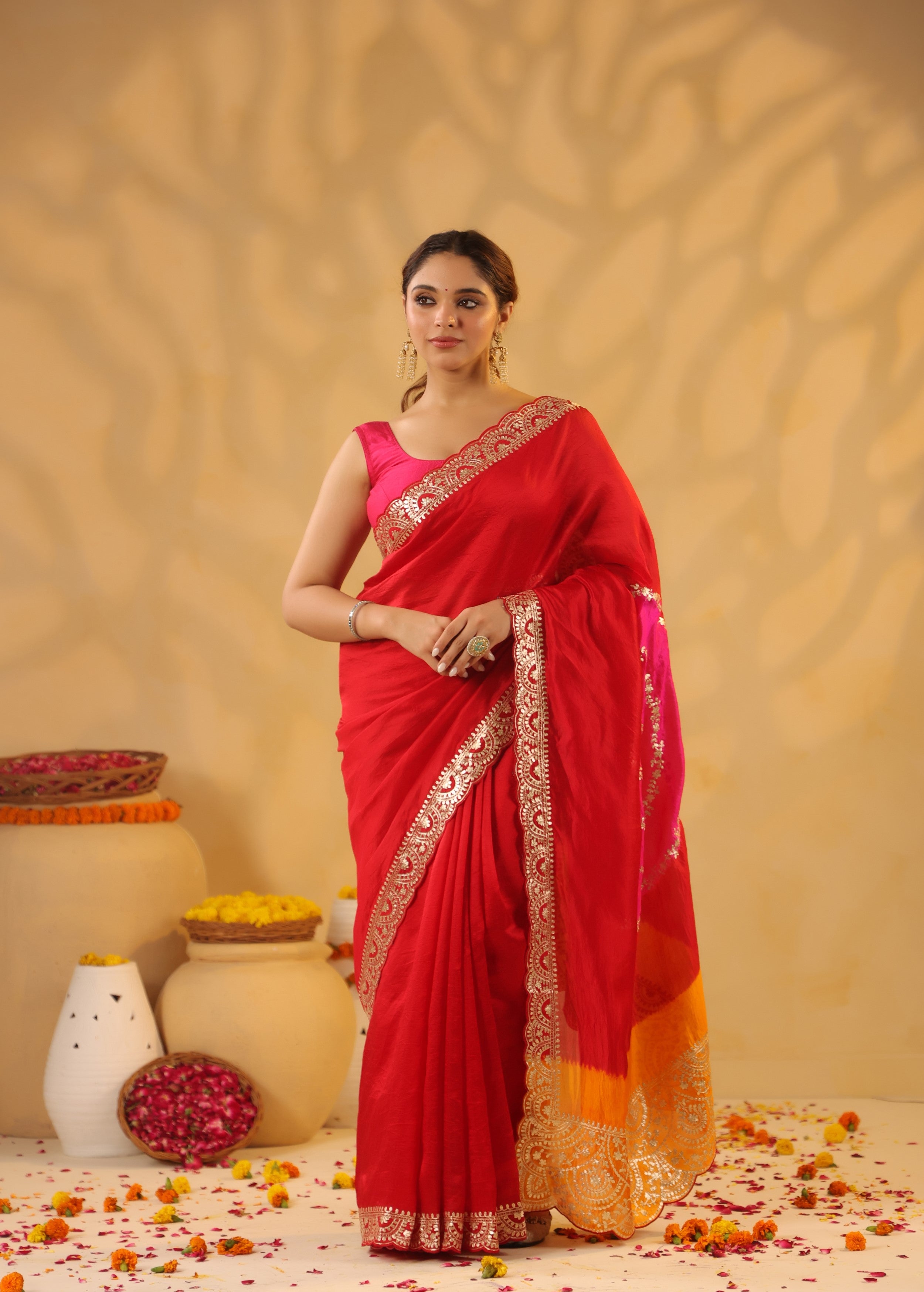Fiery Red Bandhani Premium Silk Saree