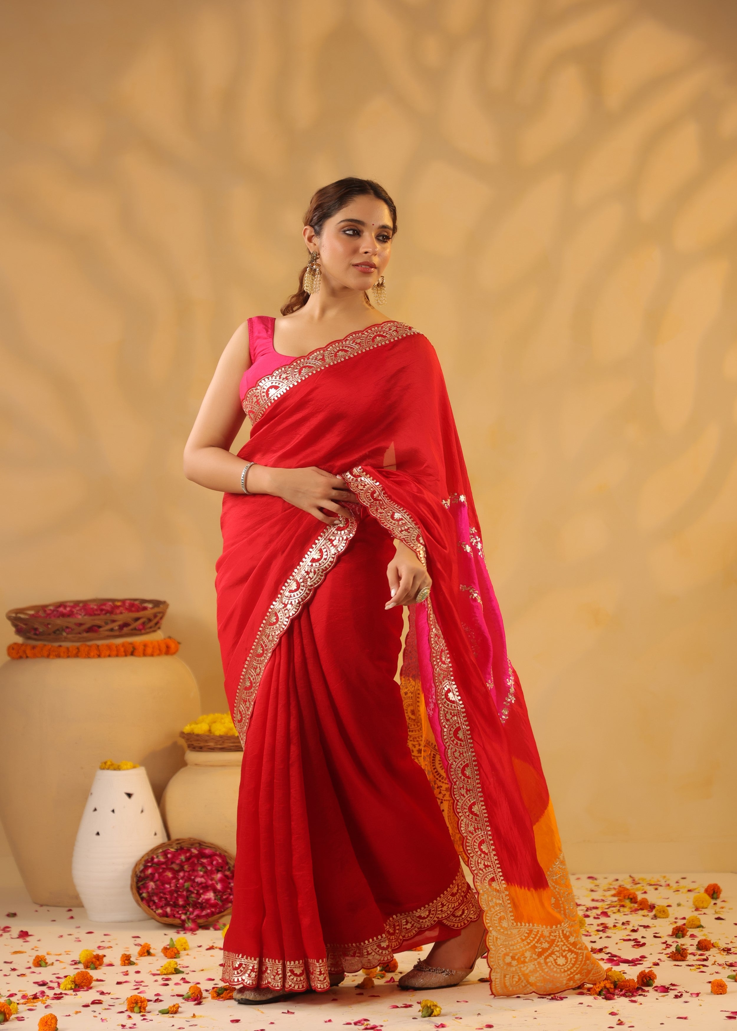 Fiery Red Bandhani Premium Silk Saree