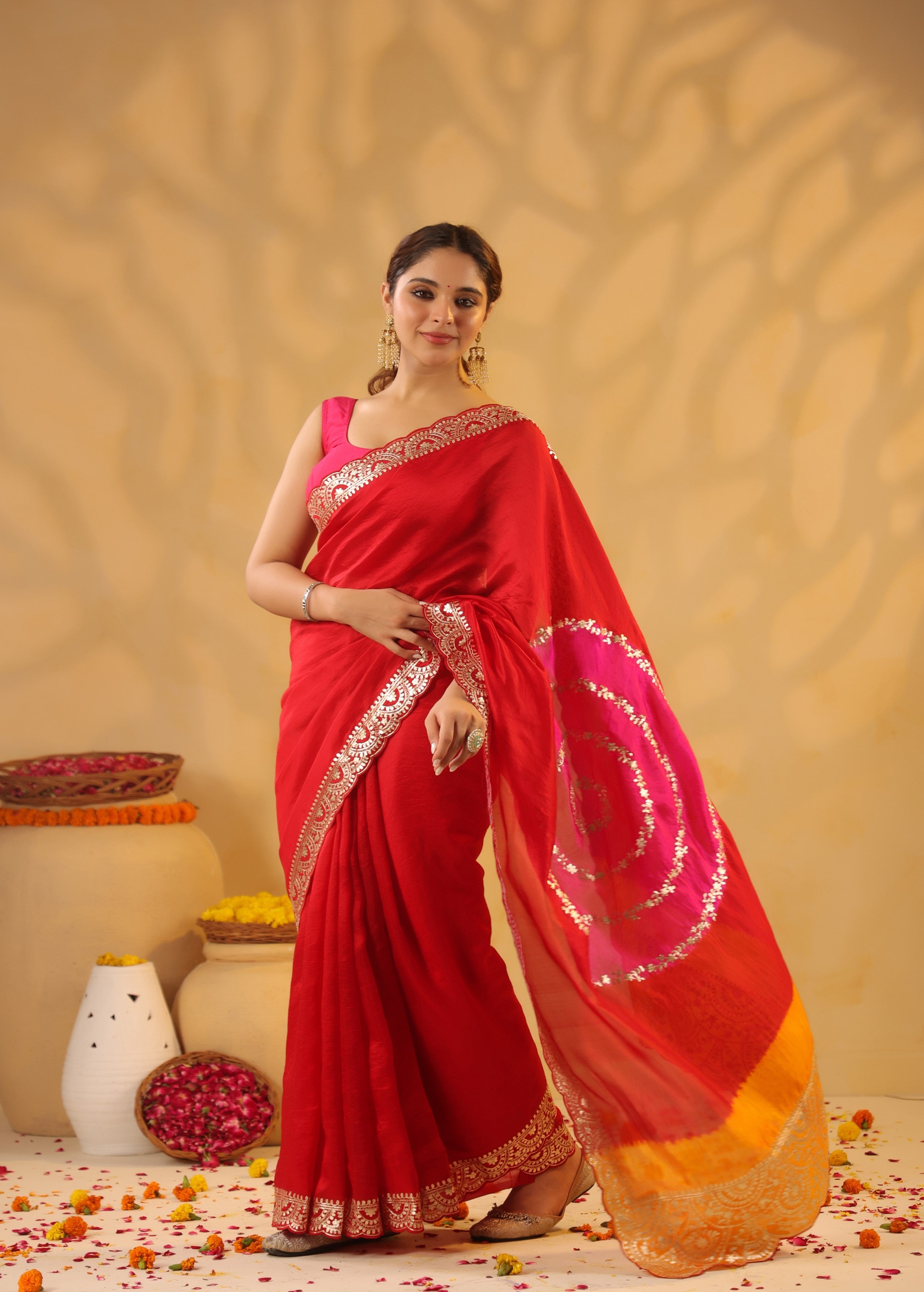 Fiery Red Bandhani Premium Silk Saree