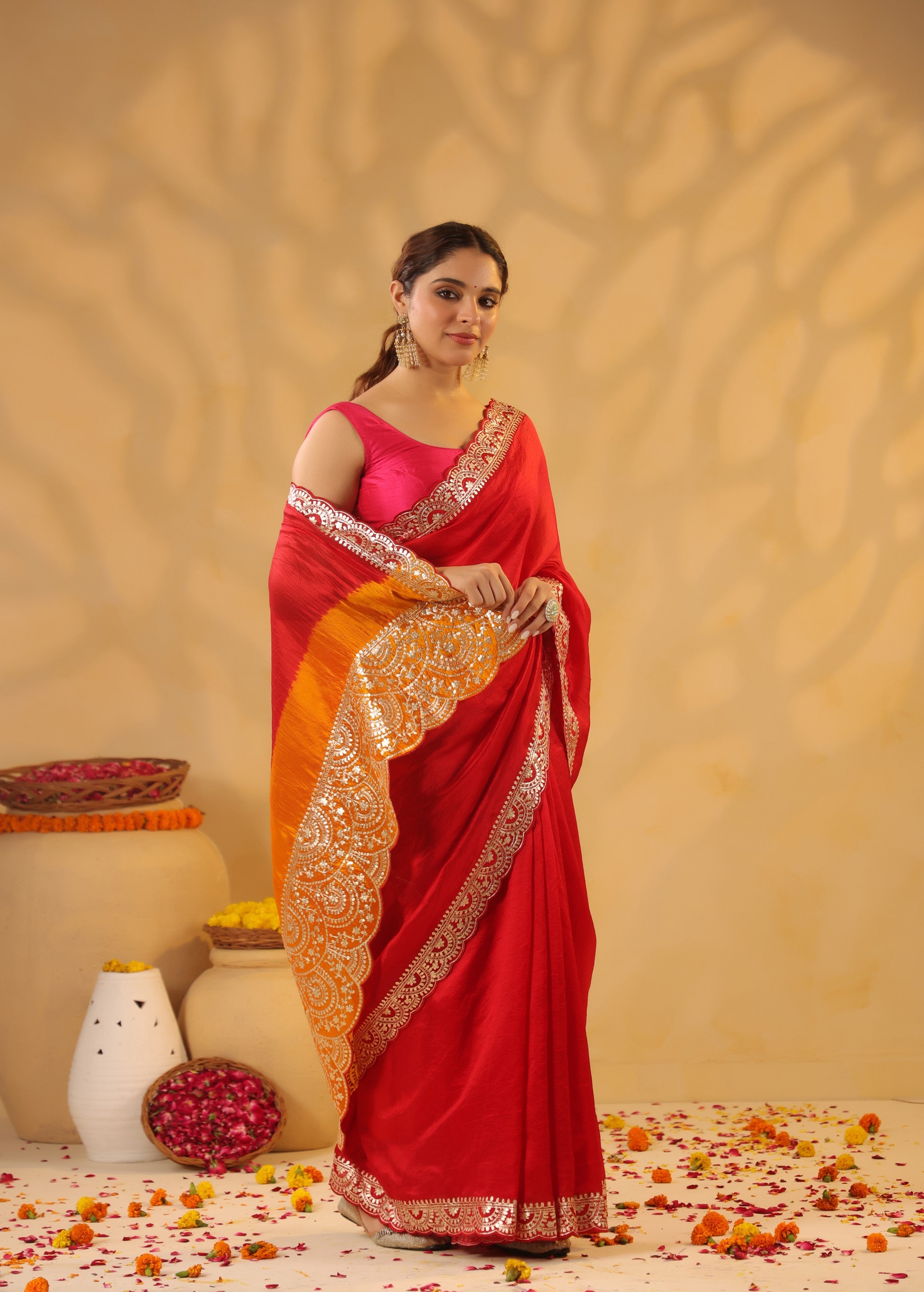 Fiery Red Bandhani Premium Silk Saree