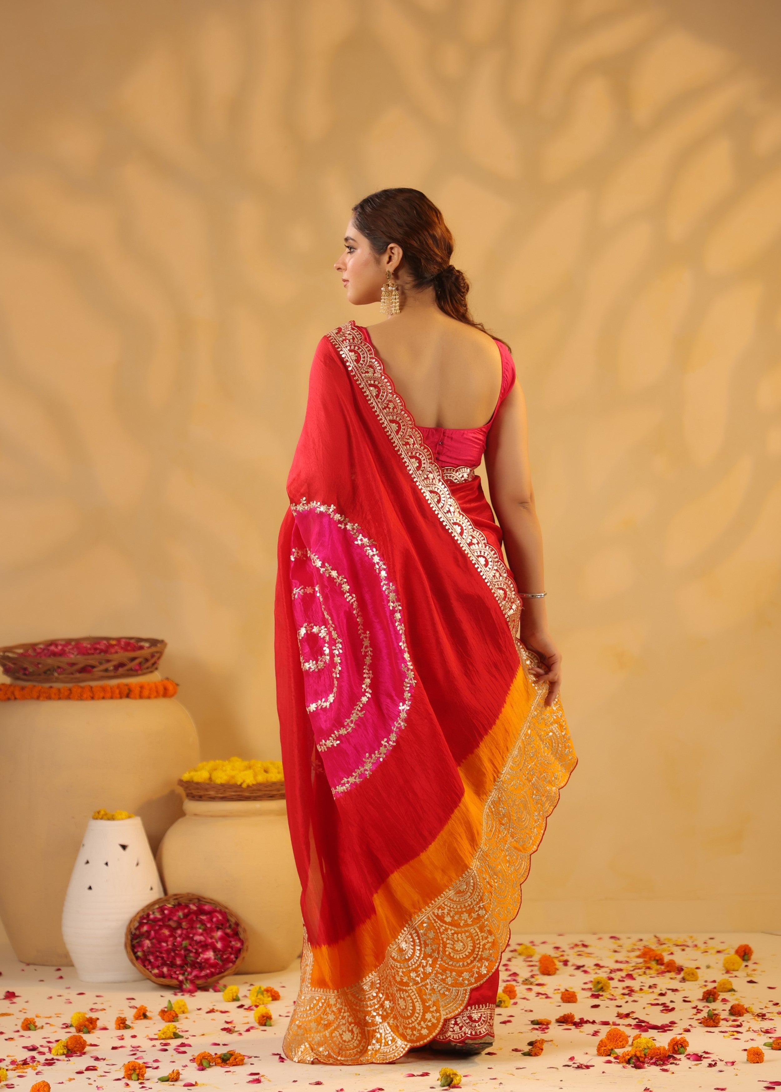 Fiery Red Bandhani Premium Silk Saree