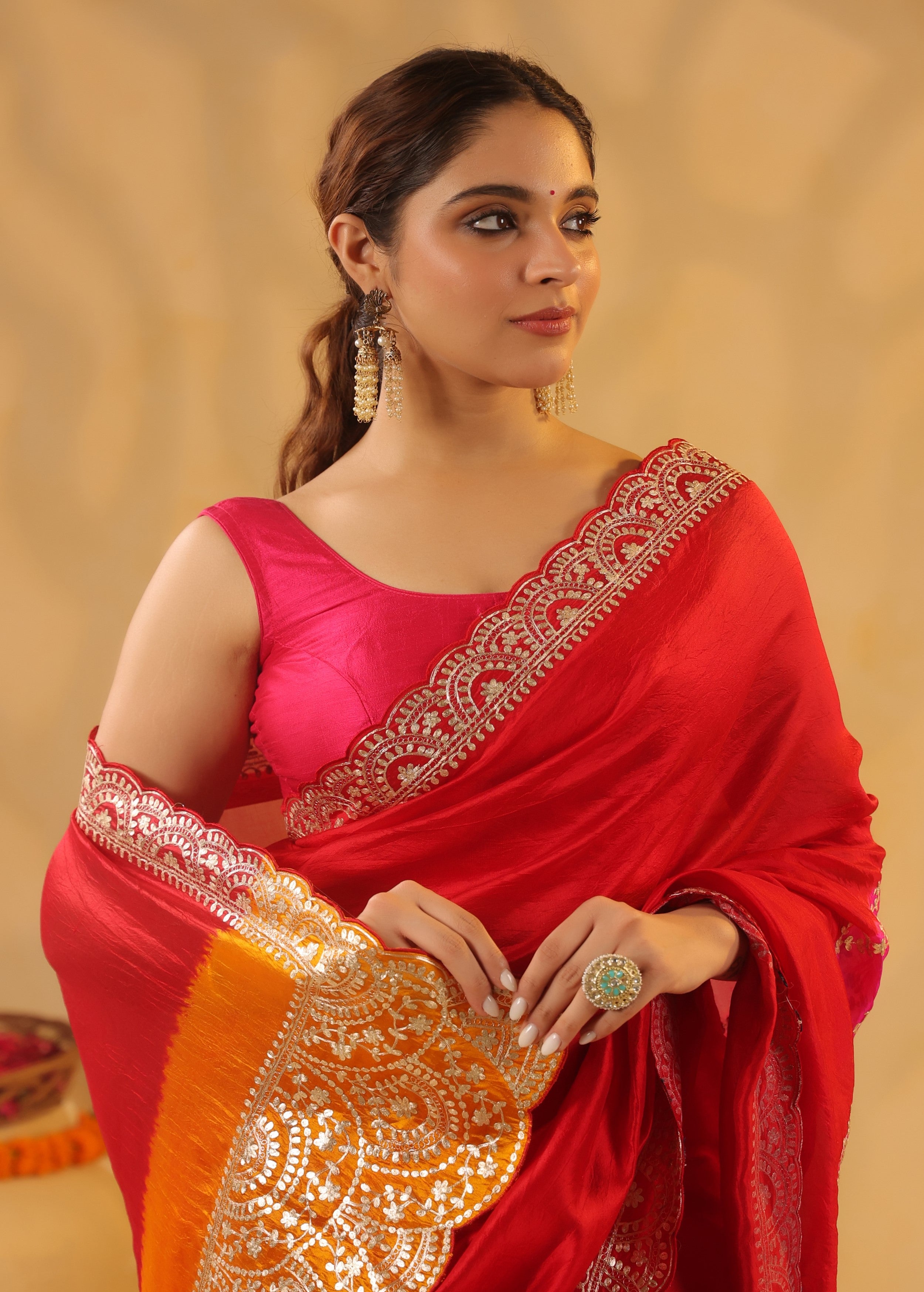 Fiery Red Bandhani Premium Silk Saree