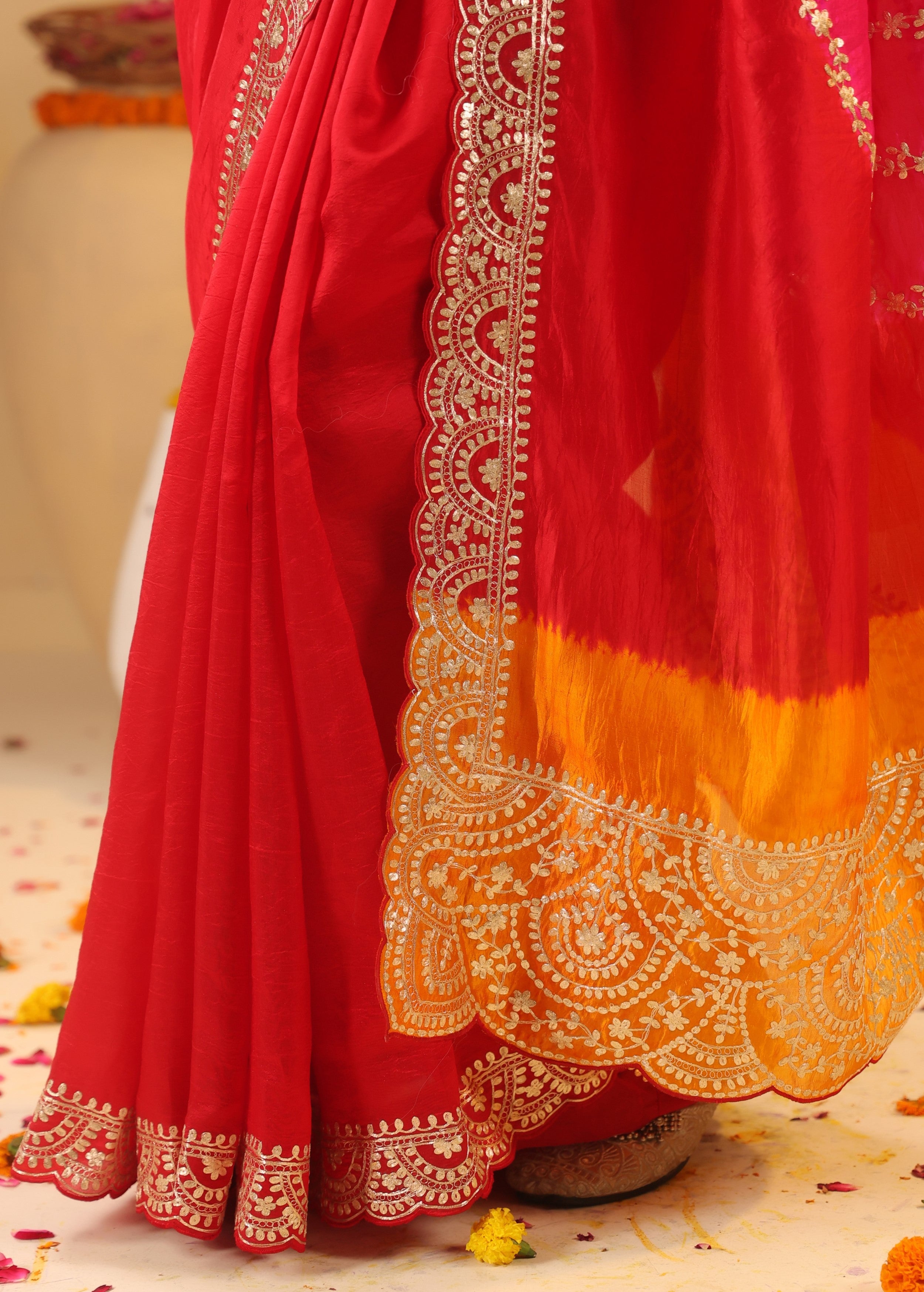 Fiery Red Bandhani Premium Silk Saree
