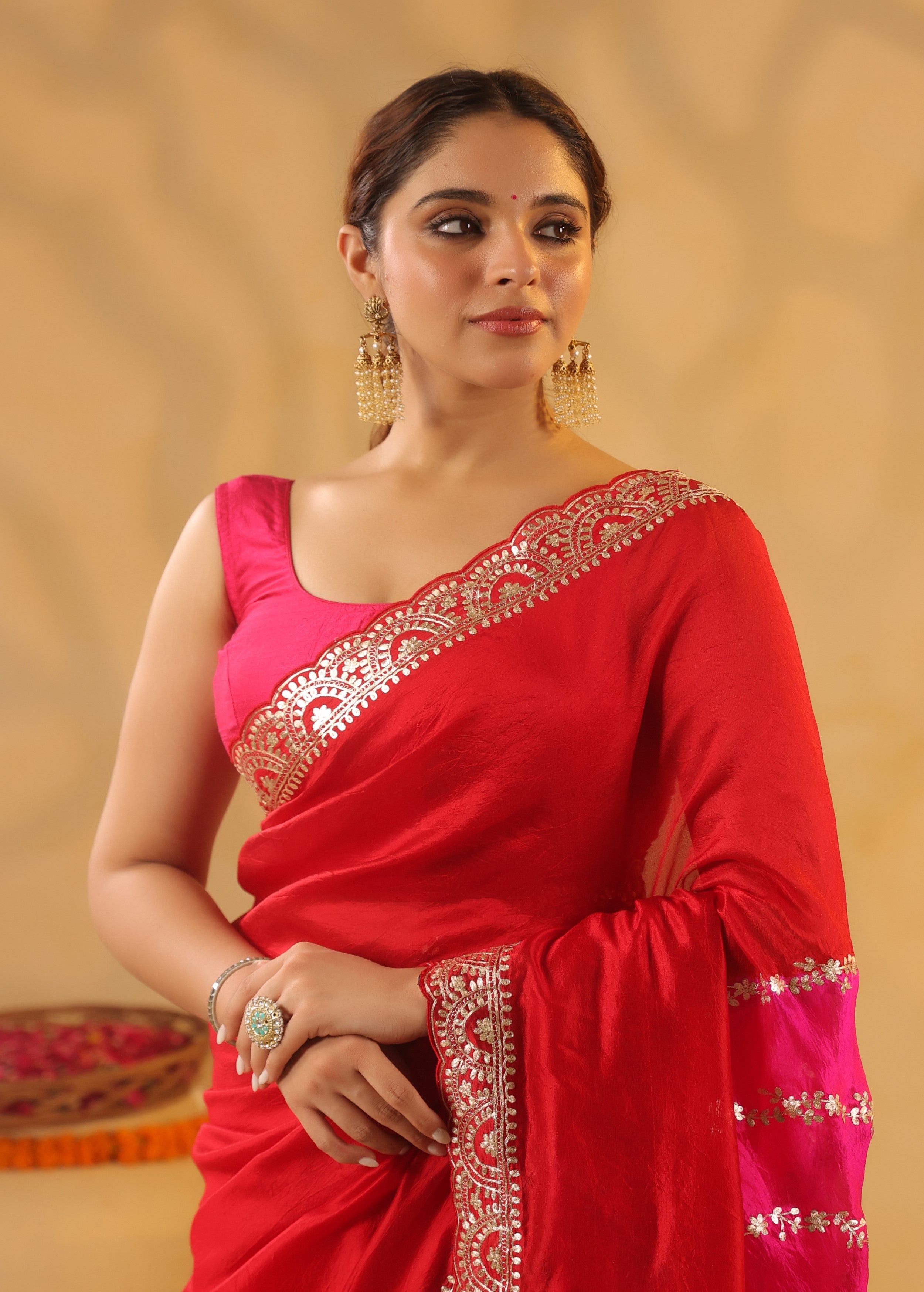 Fiery Red Bandhani Premium Silk Saree