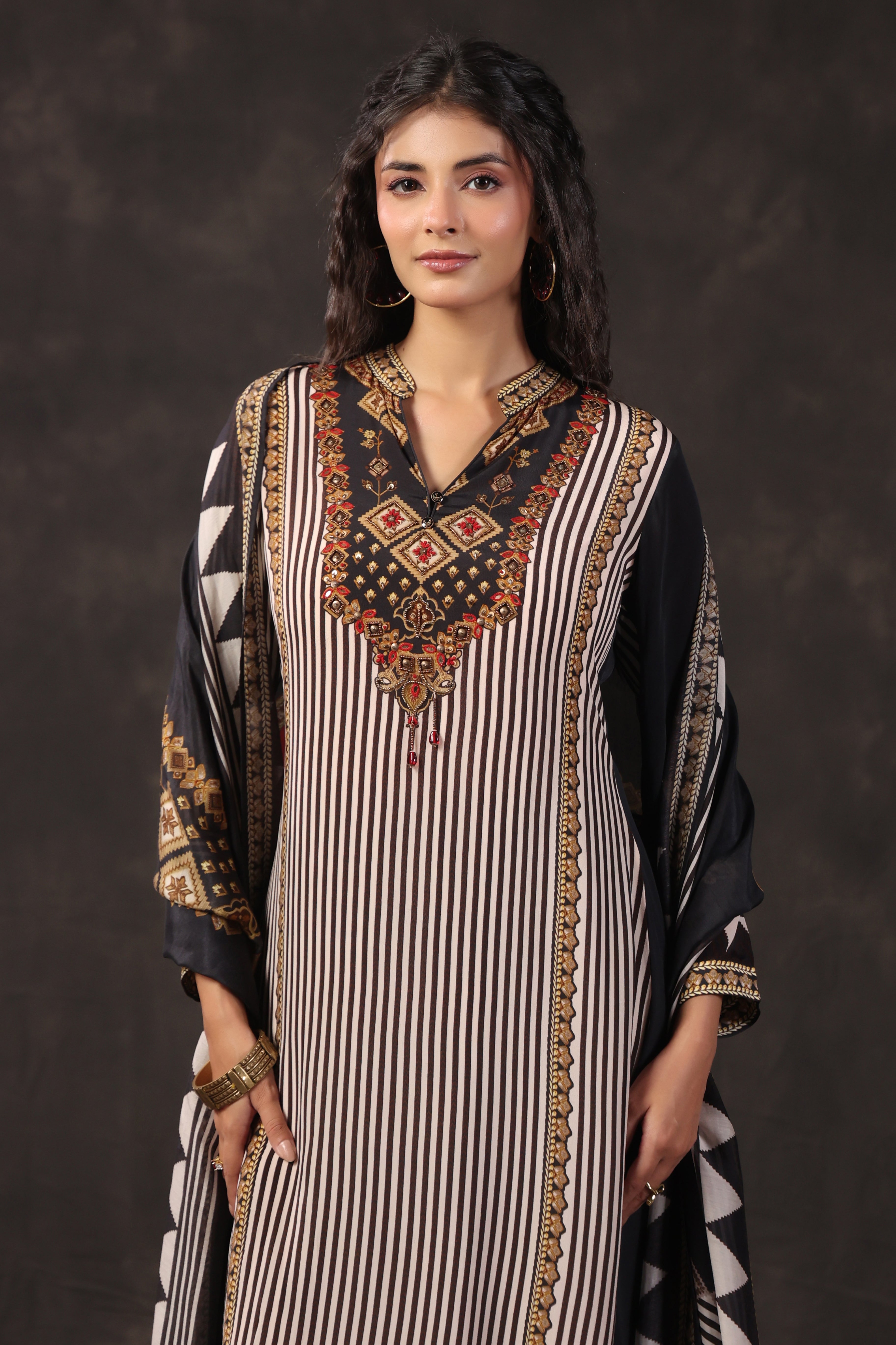 Monochrome Printed Crepe Silk Pant Set
