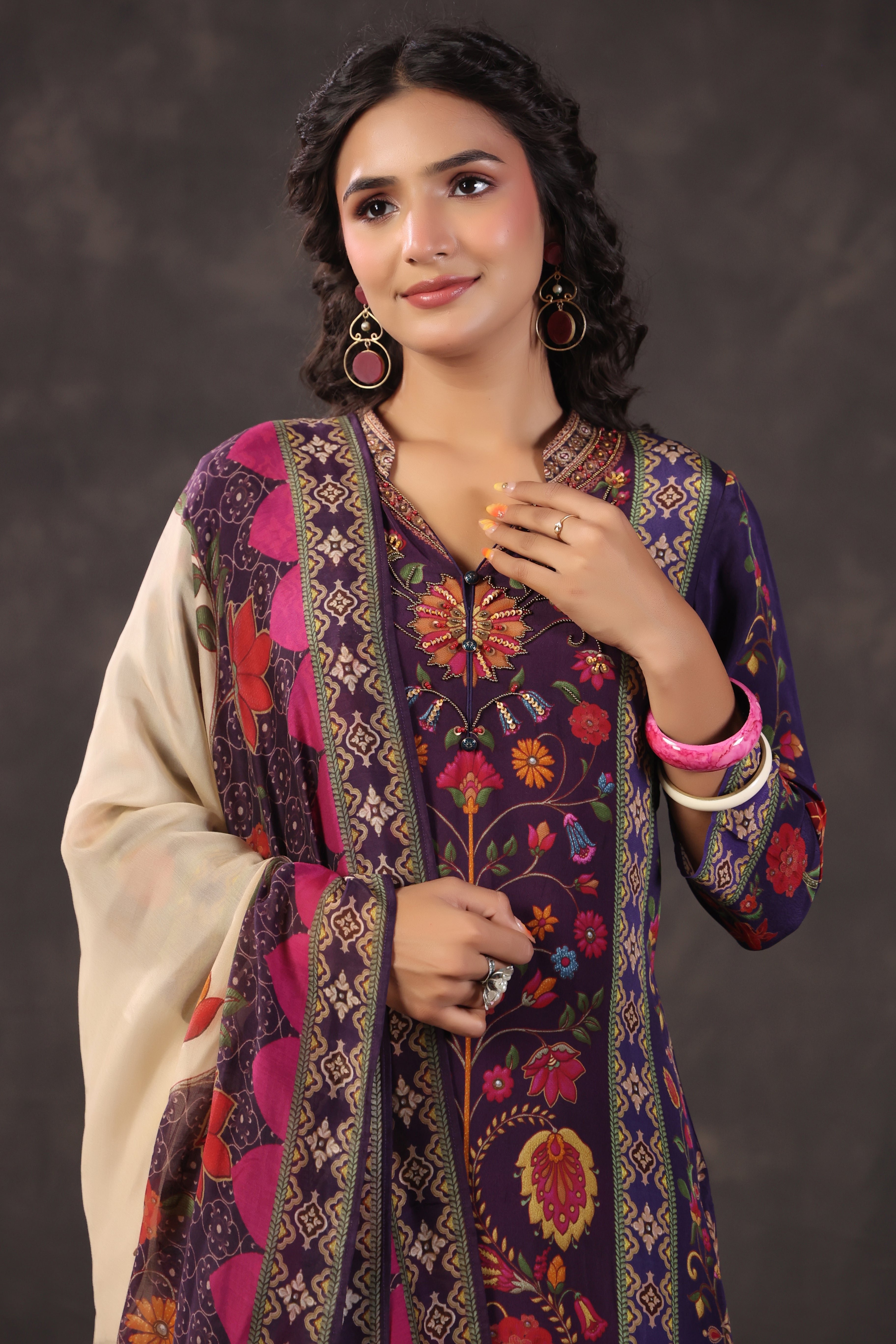 Indigo Floral Printed Crepe Silk Pant Set
