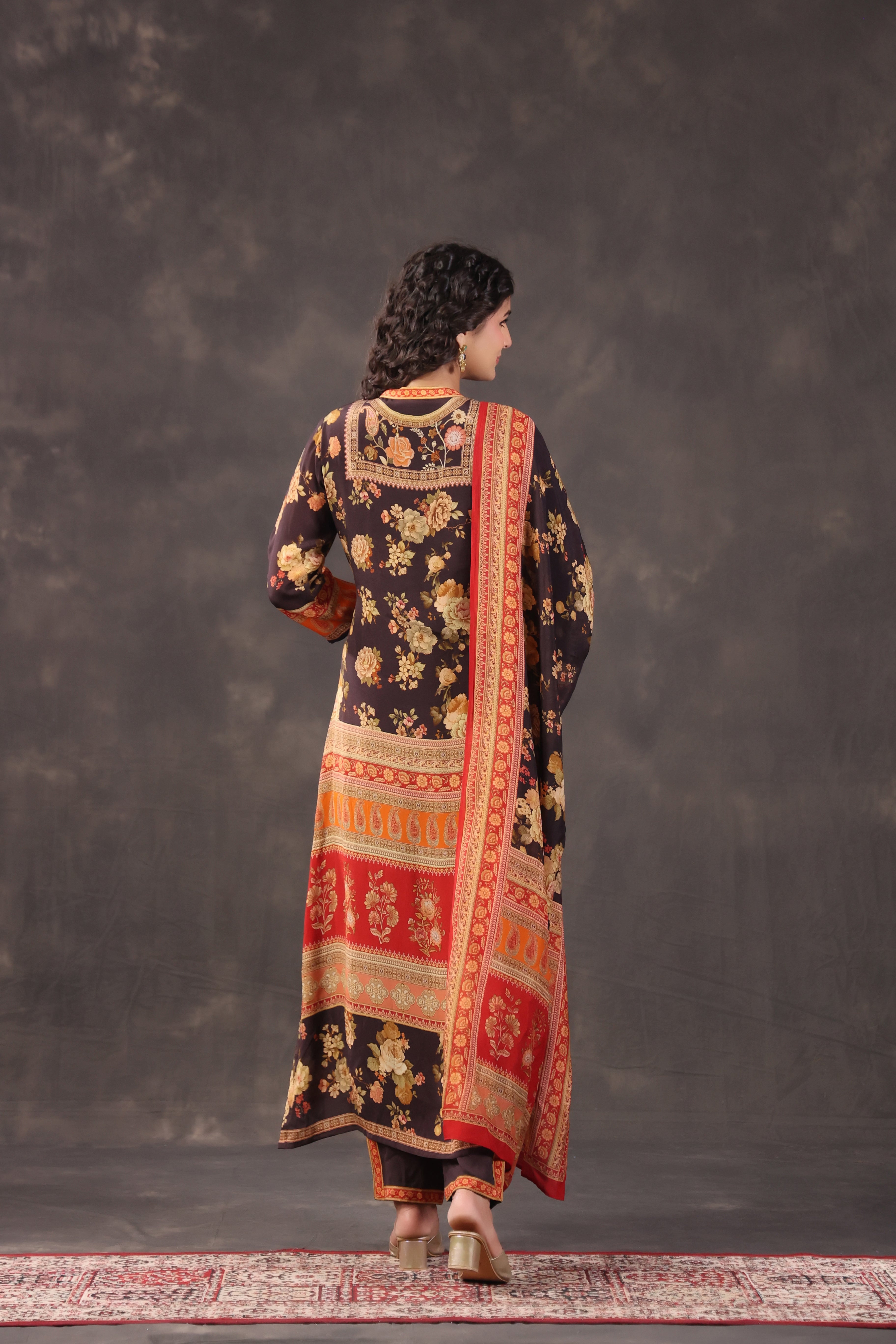 Espresso Printed Crepe Silk Pant Set