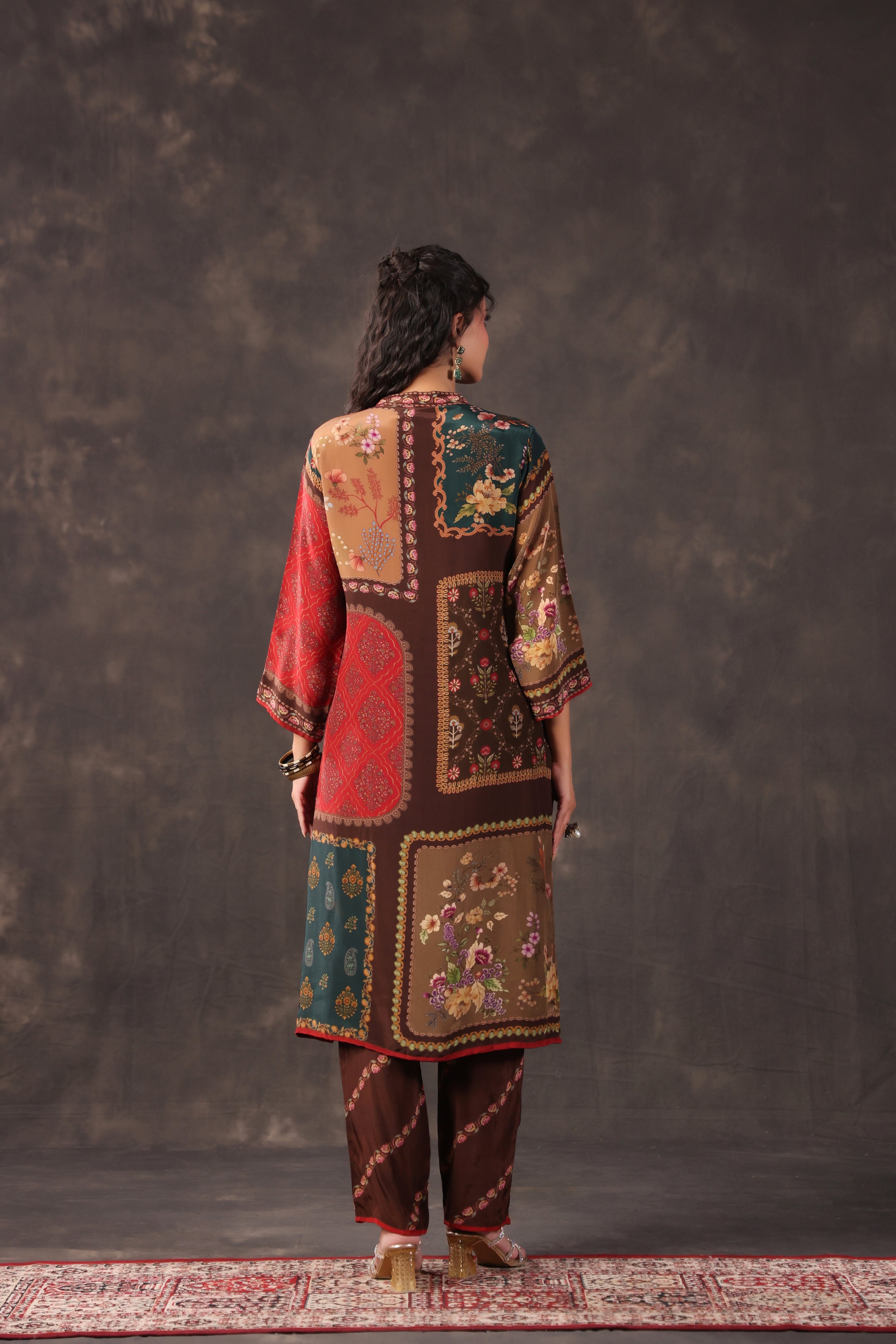 Earthy Patch Printed Crepe Silk Kurta Set