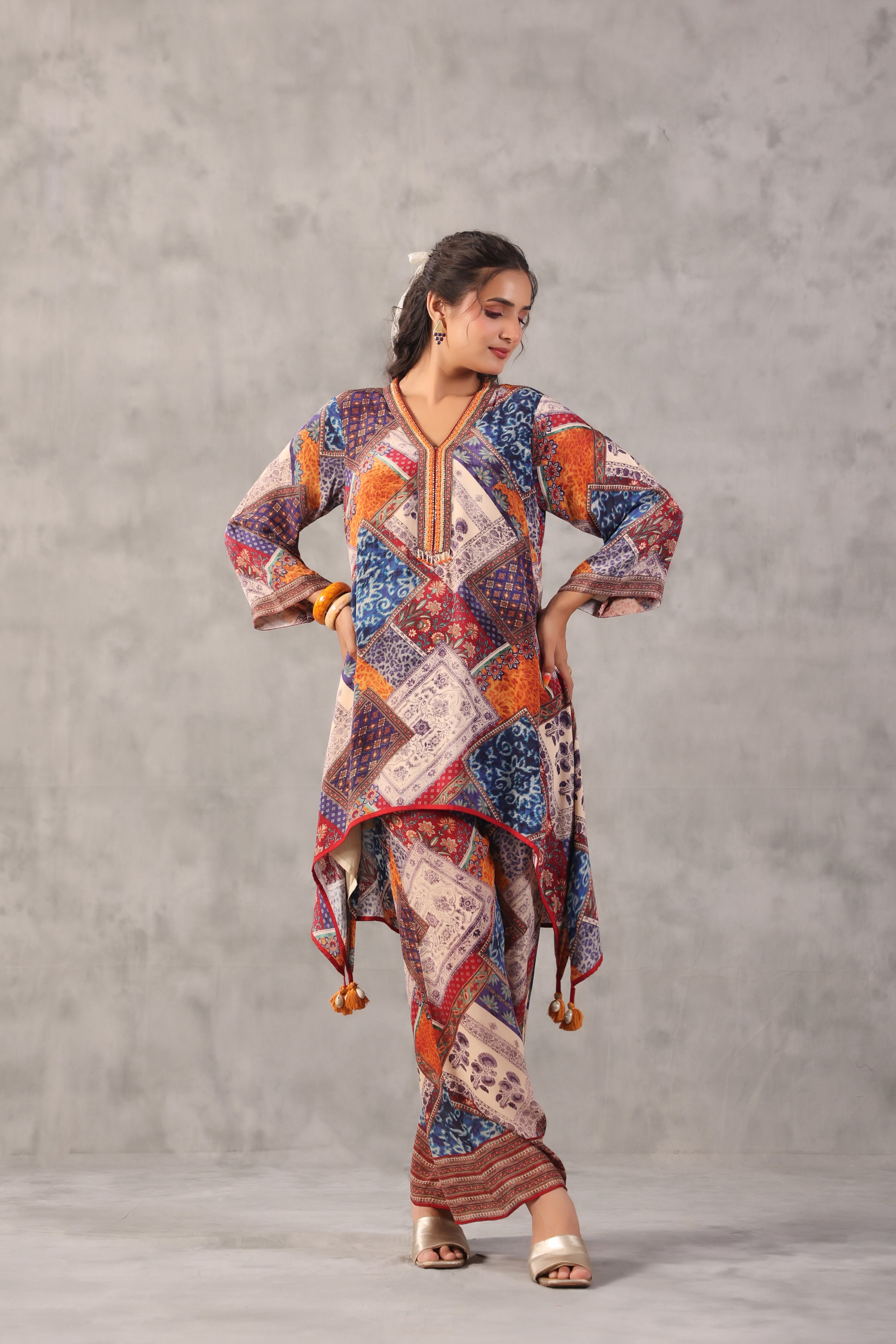 Multicolor Box Printed Crepe Silk Co-Ord Set