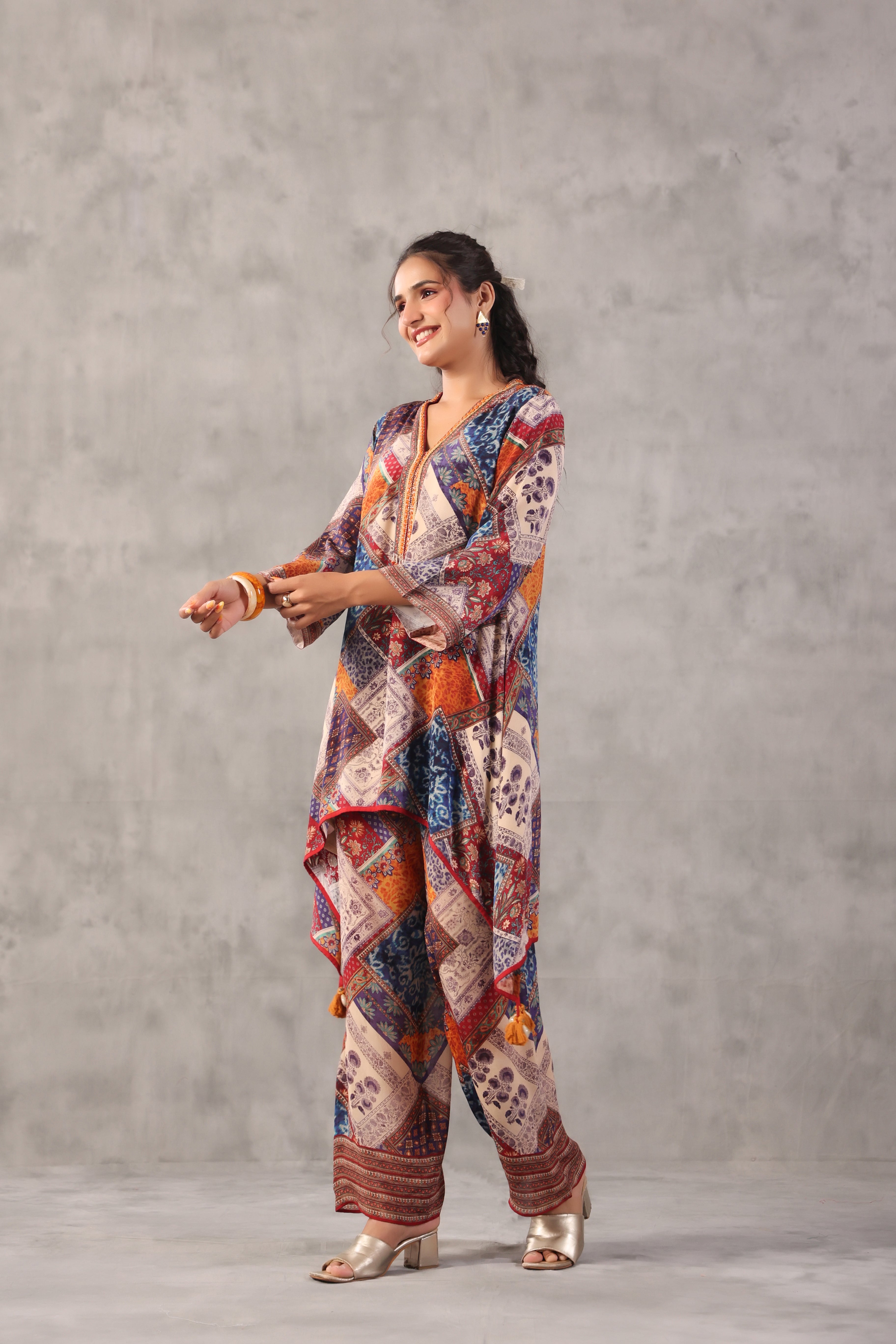 Multicolor Box Printed Crepe Silk Co-Ord Set