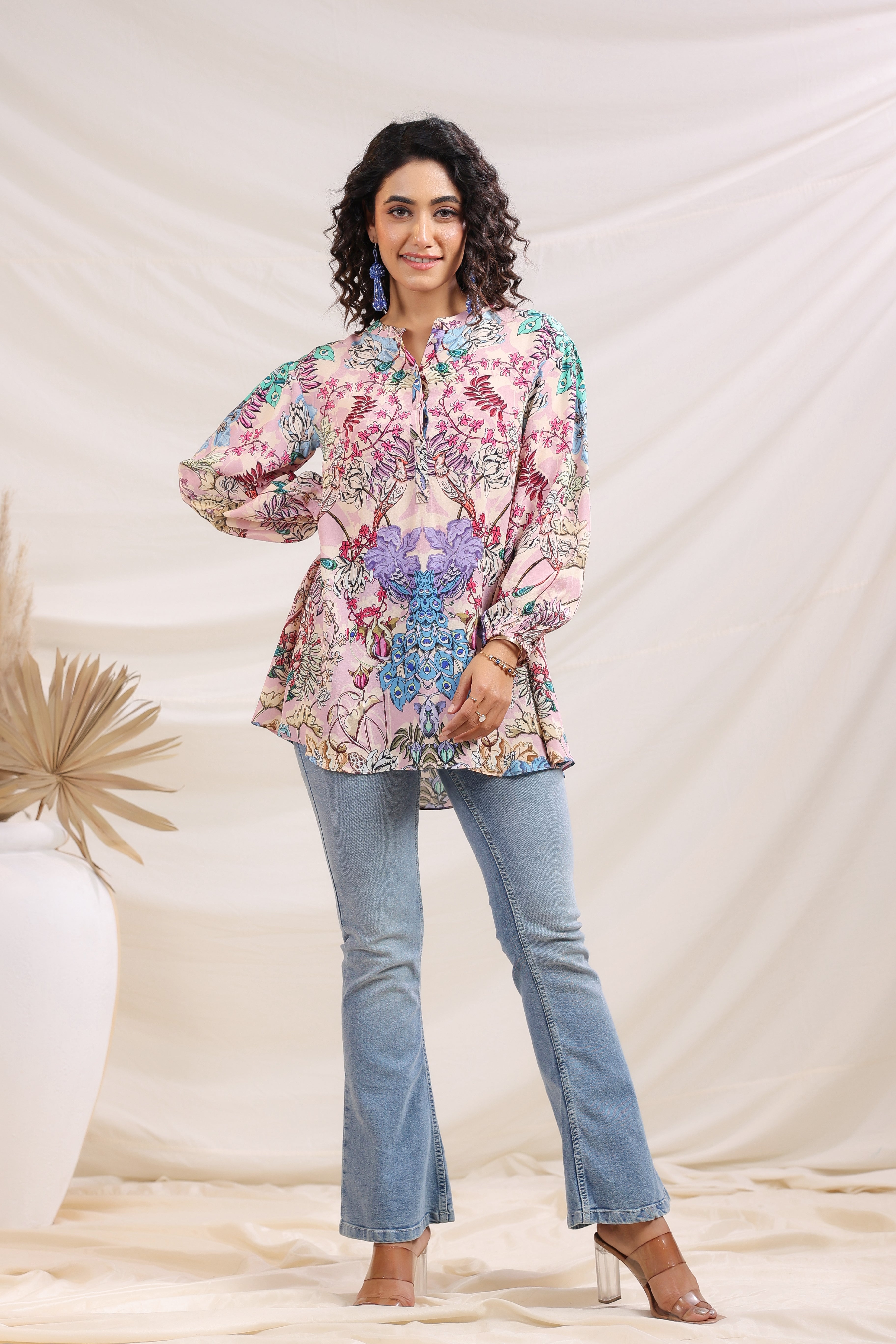 Nature's Pink Floral Printed Crepe Silk Top