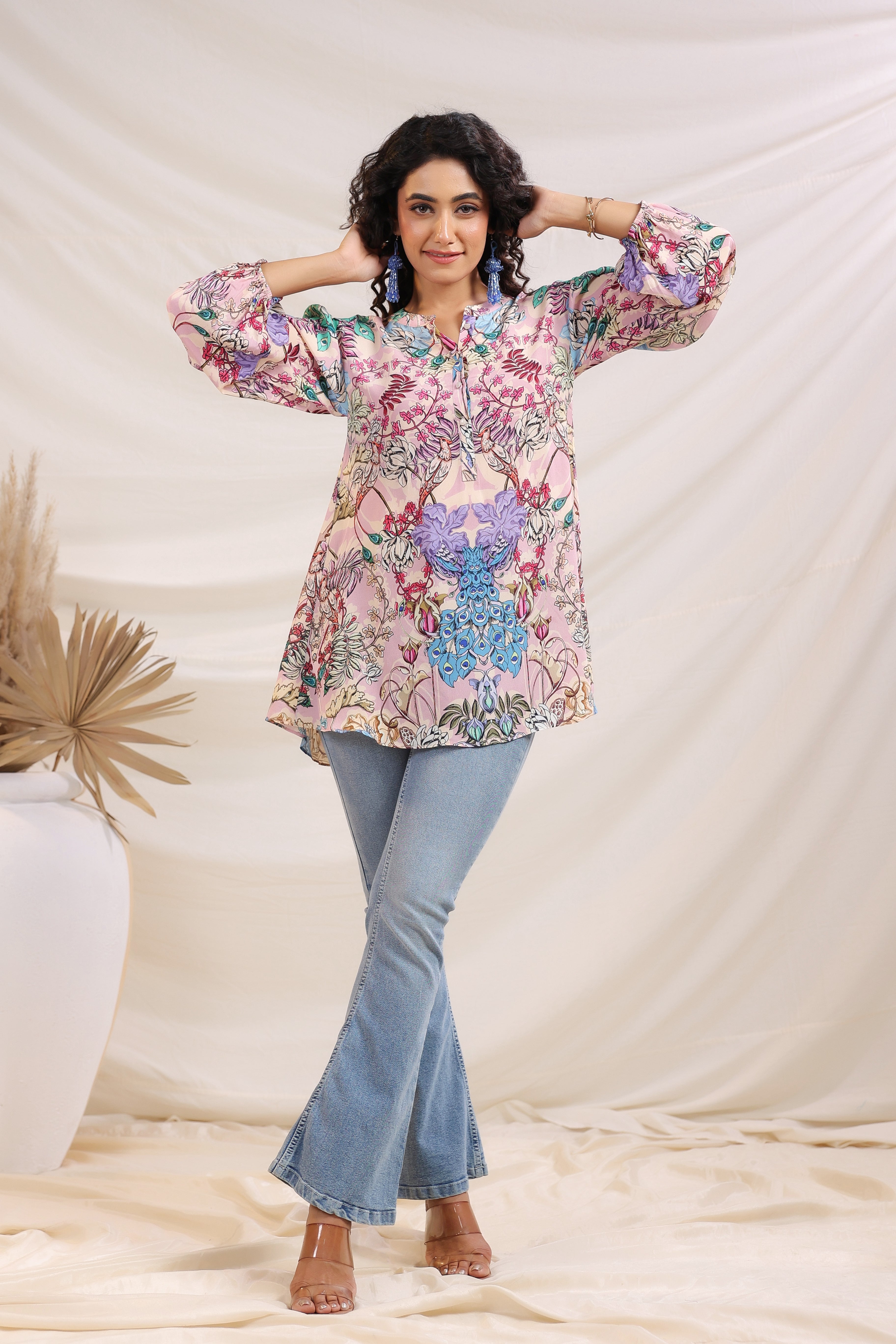 Nature's Pink Floral Printed Crepe Silk Top