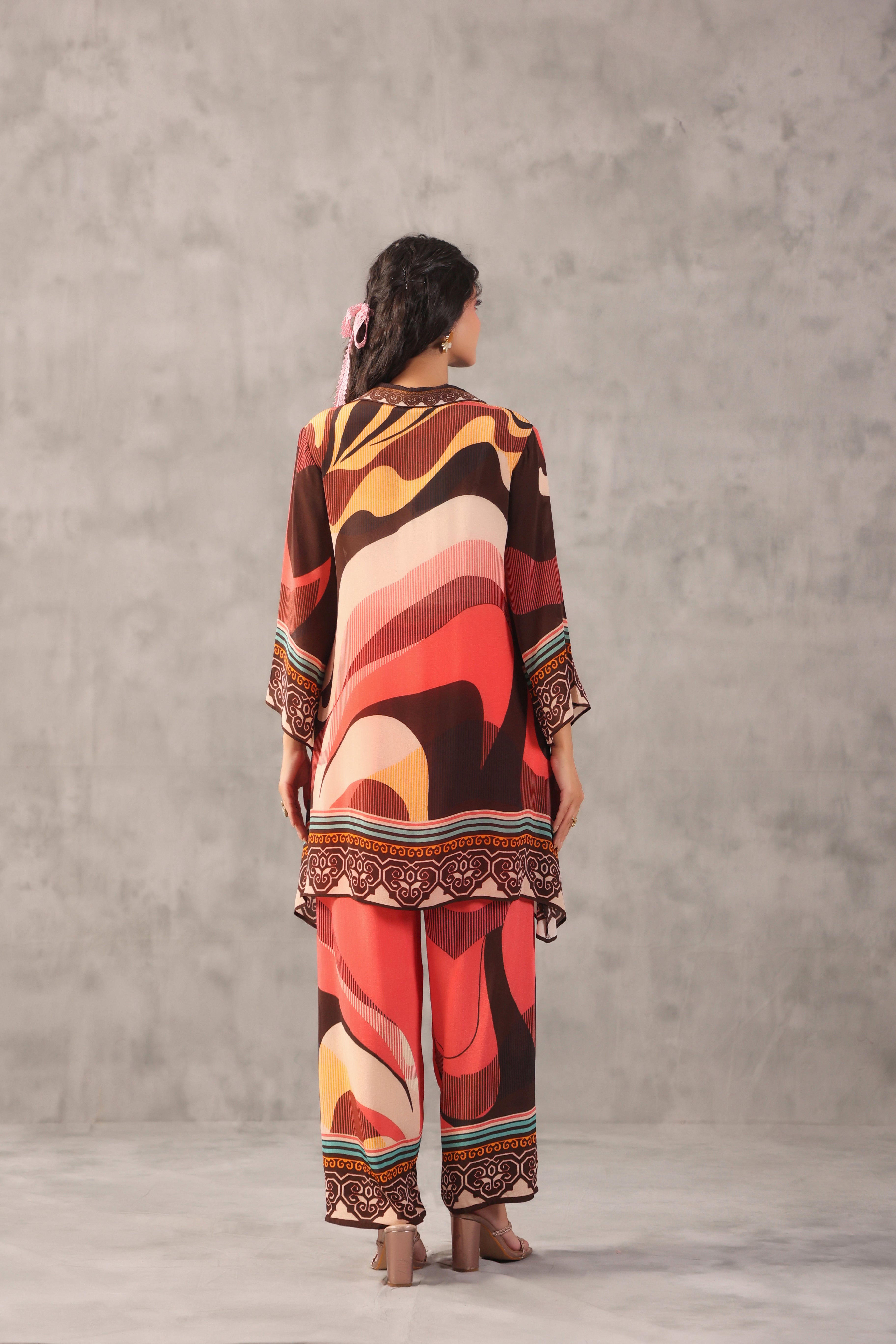 Retro Wave Printed Crepe Silk Co-Ord Set