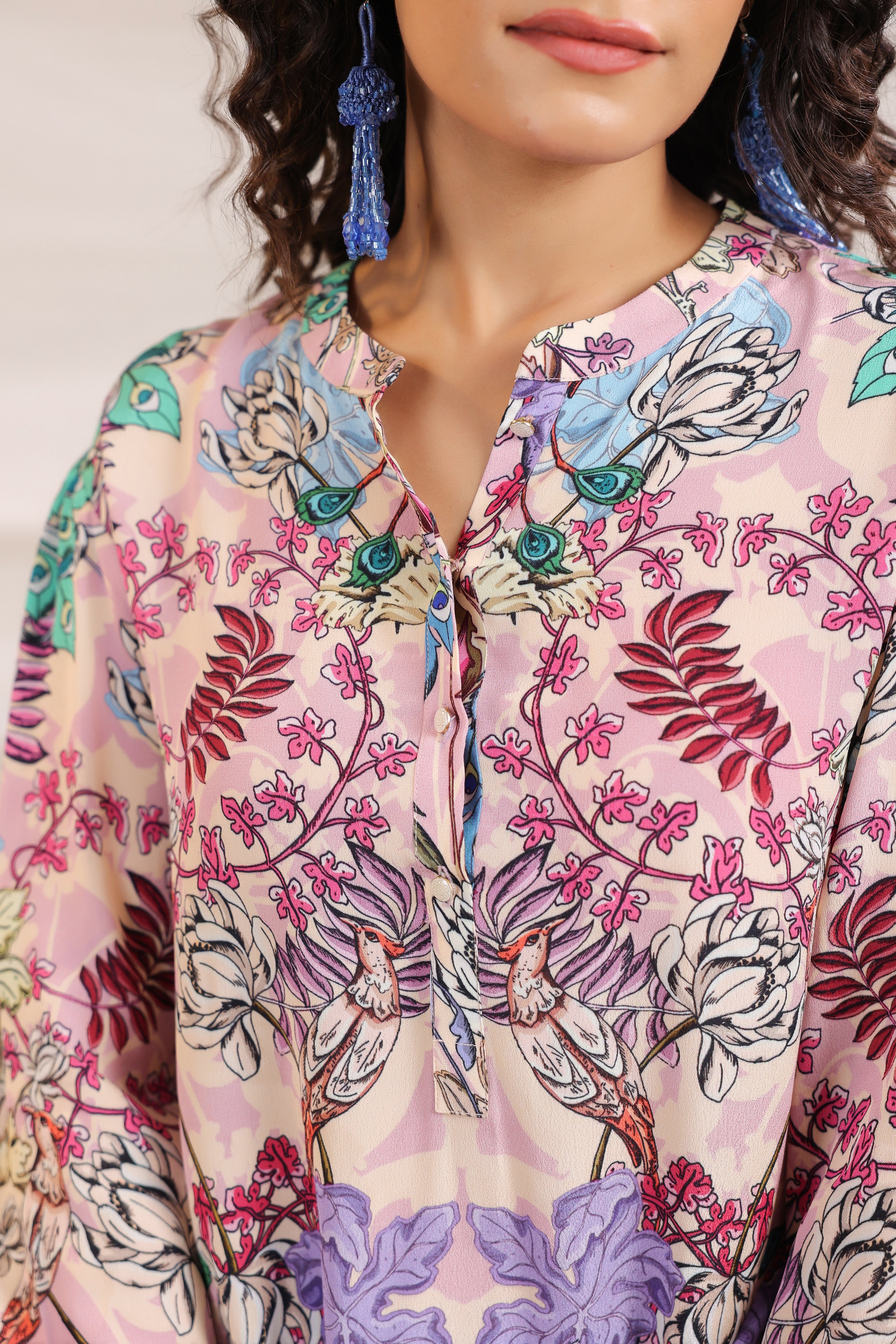 Nature's Pink Floral Printed Crepe Silk Top