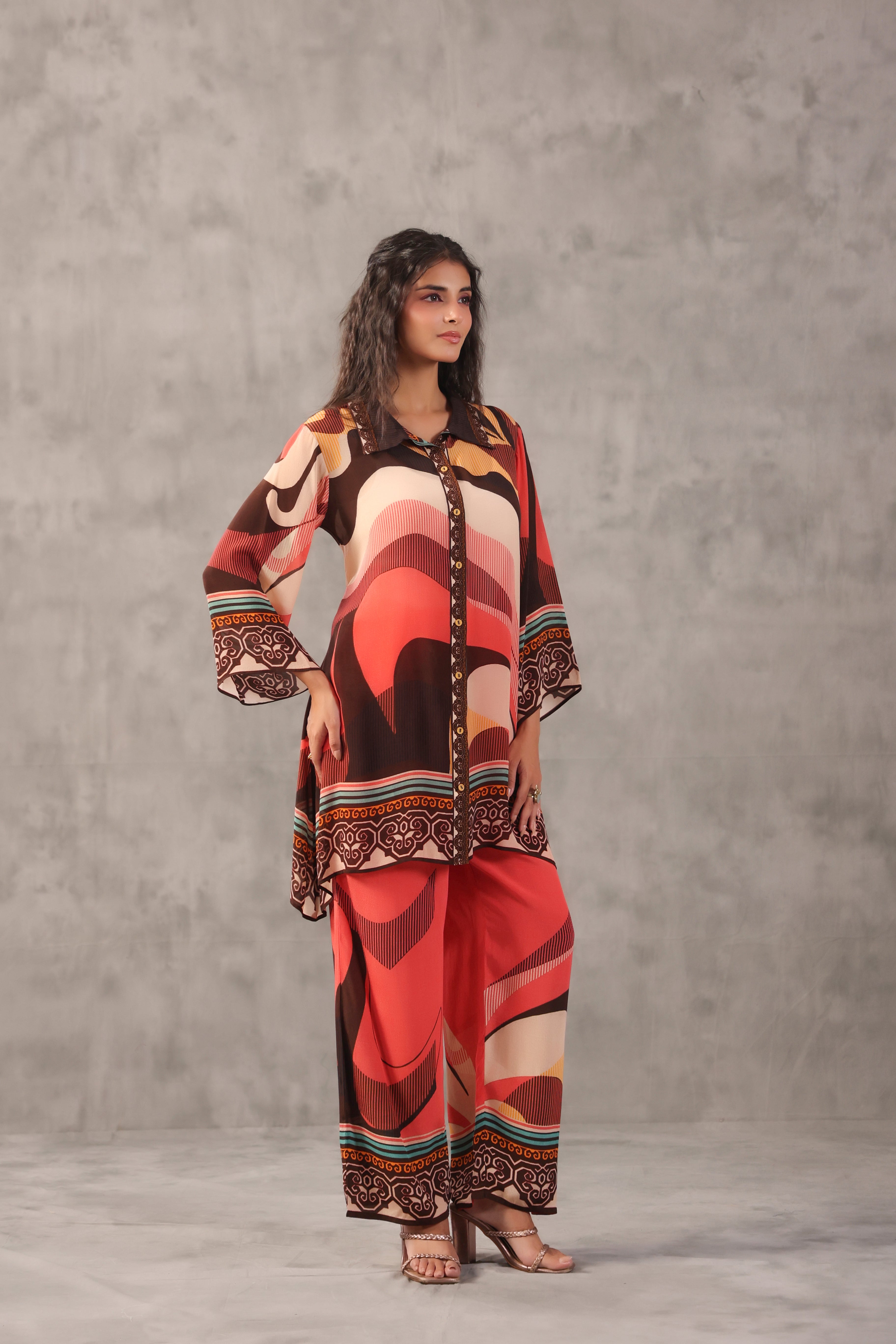 Retro Wave Printed Crepe Silk Co-Ord Set