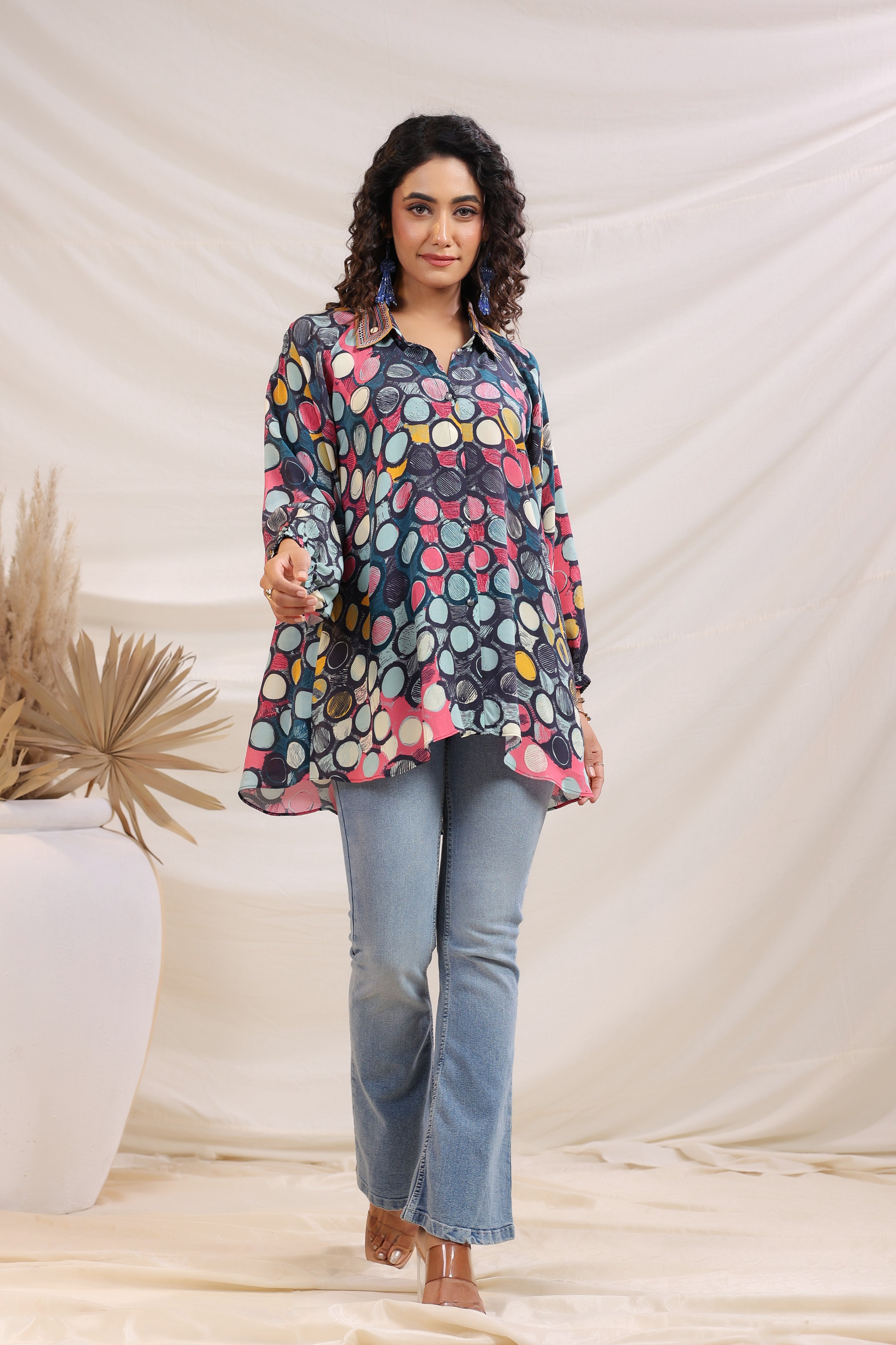 Vibgyor Polka Printed Crepe Silk Shirt