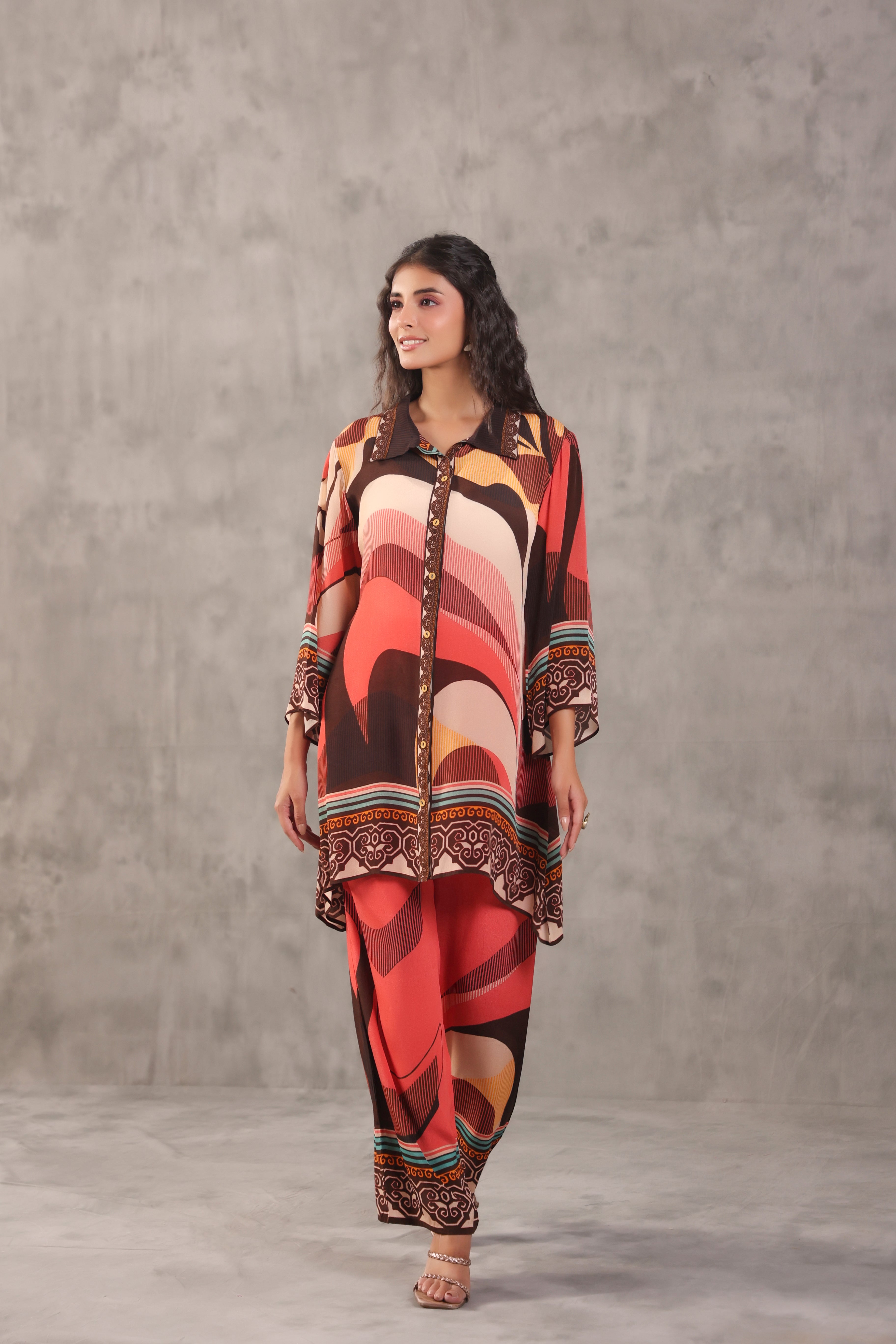 Retro Wave Printed Crepe Silk Co-Ord Set