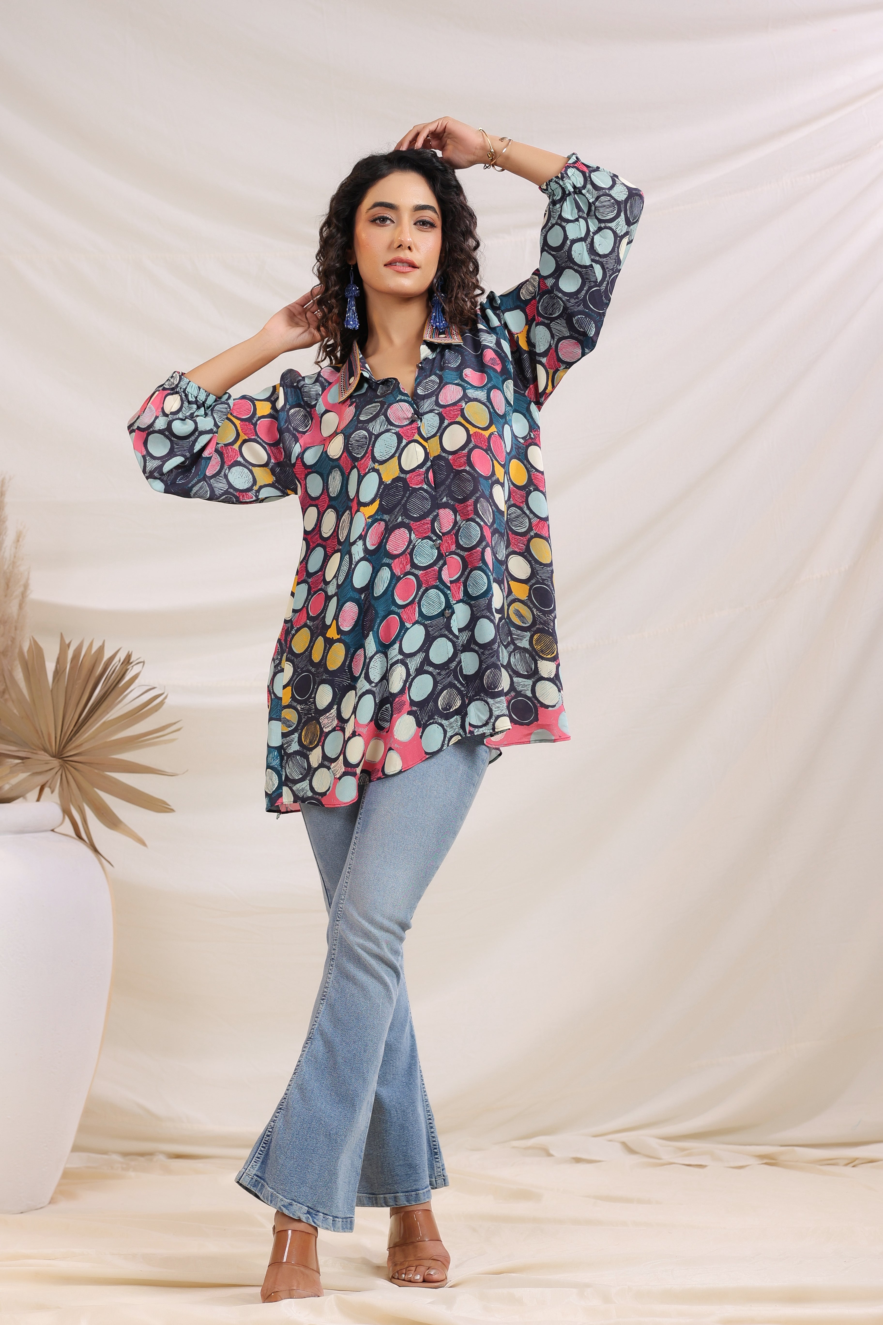 Vibgyor Polka Printed Crepe Silk Shirt