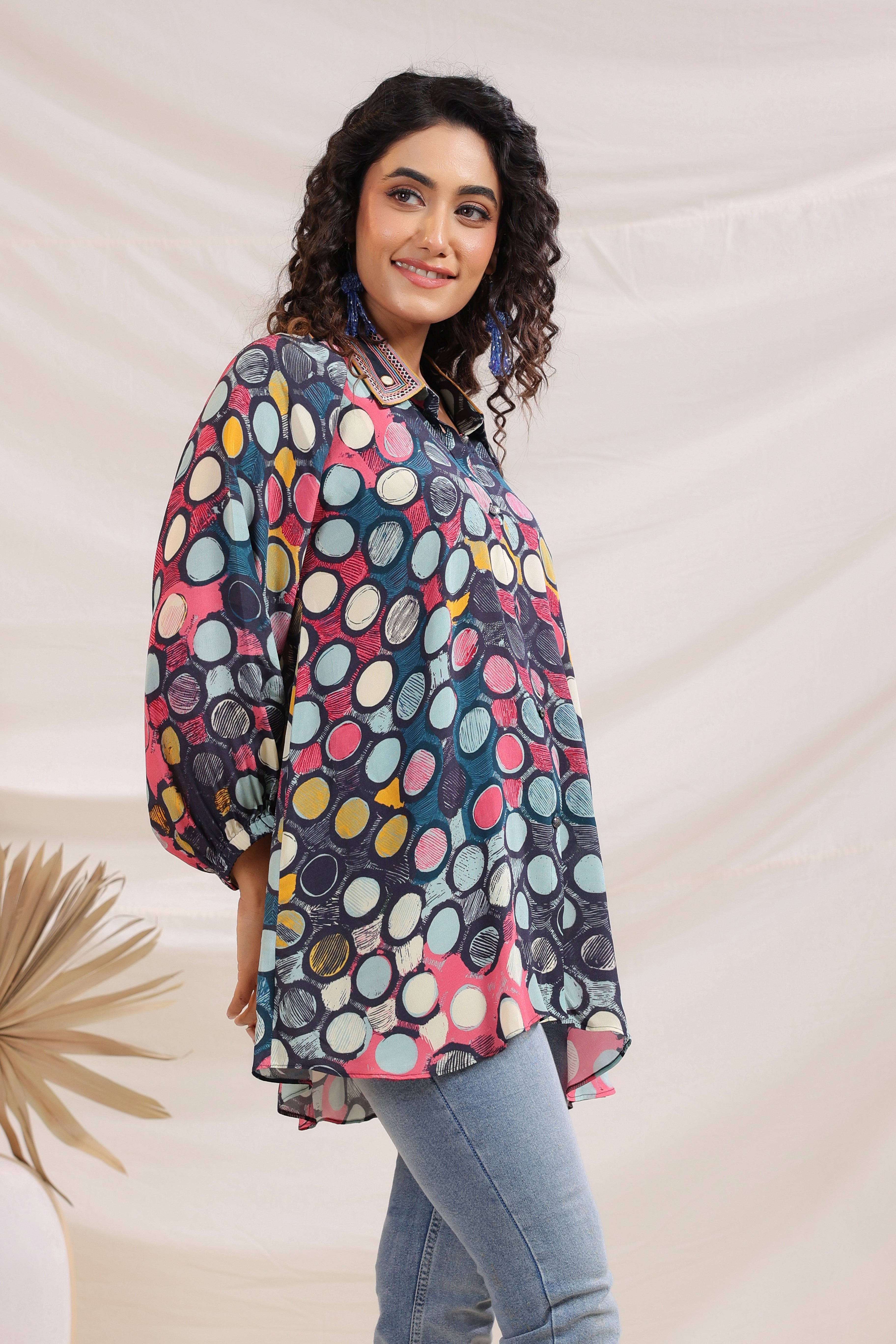 Vibgyor Polka Printed Crepe Silk Shirt