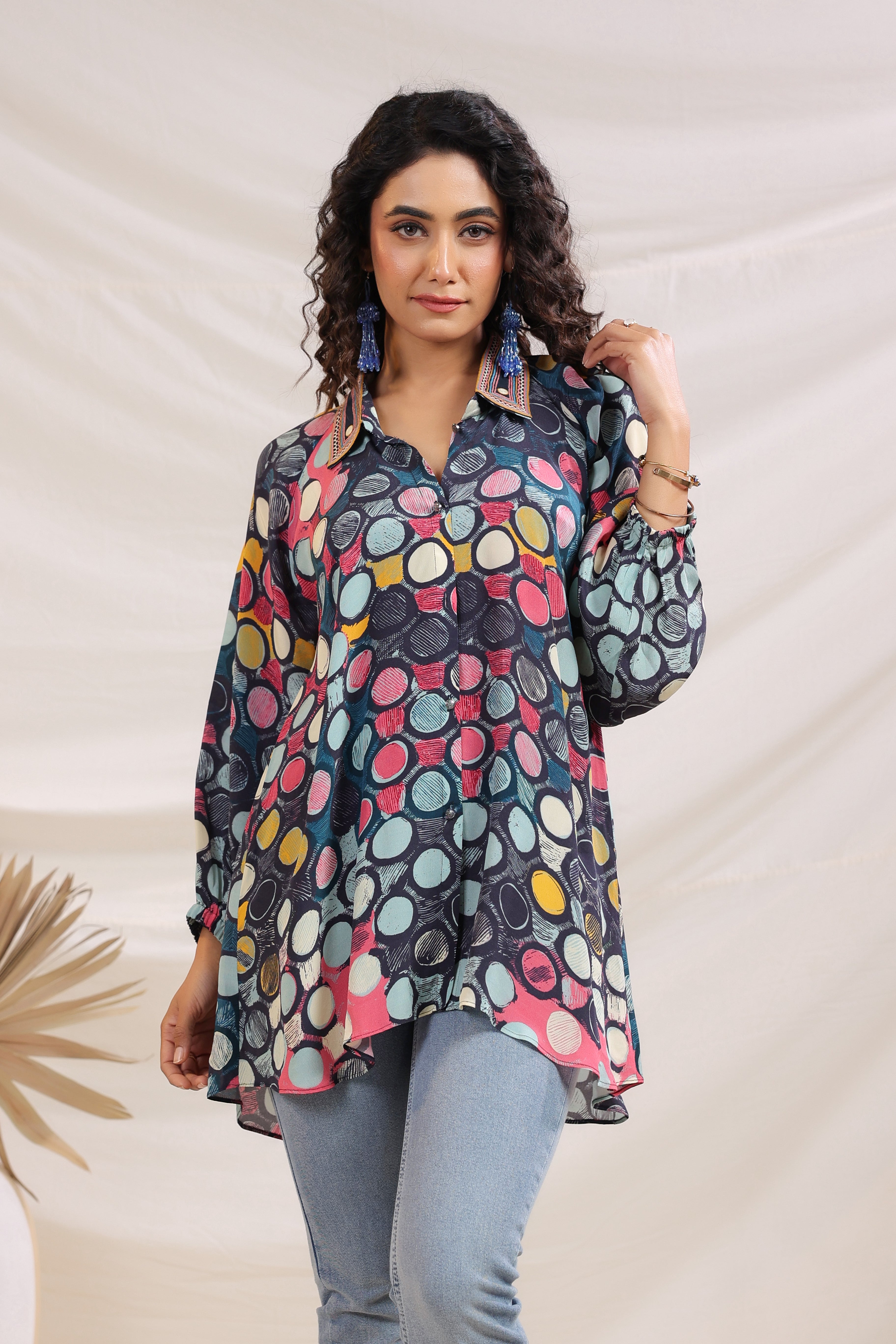 Vibgyor Polka Printed Crepe Silk Shirt