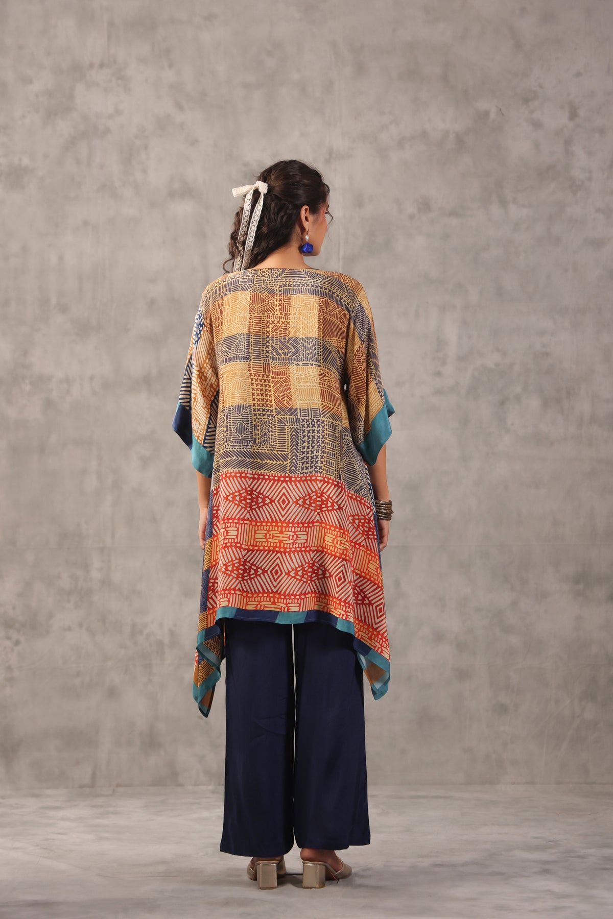 Ochre Tribal Printed Crepe Silk Kurta Set
