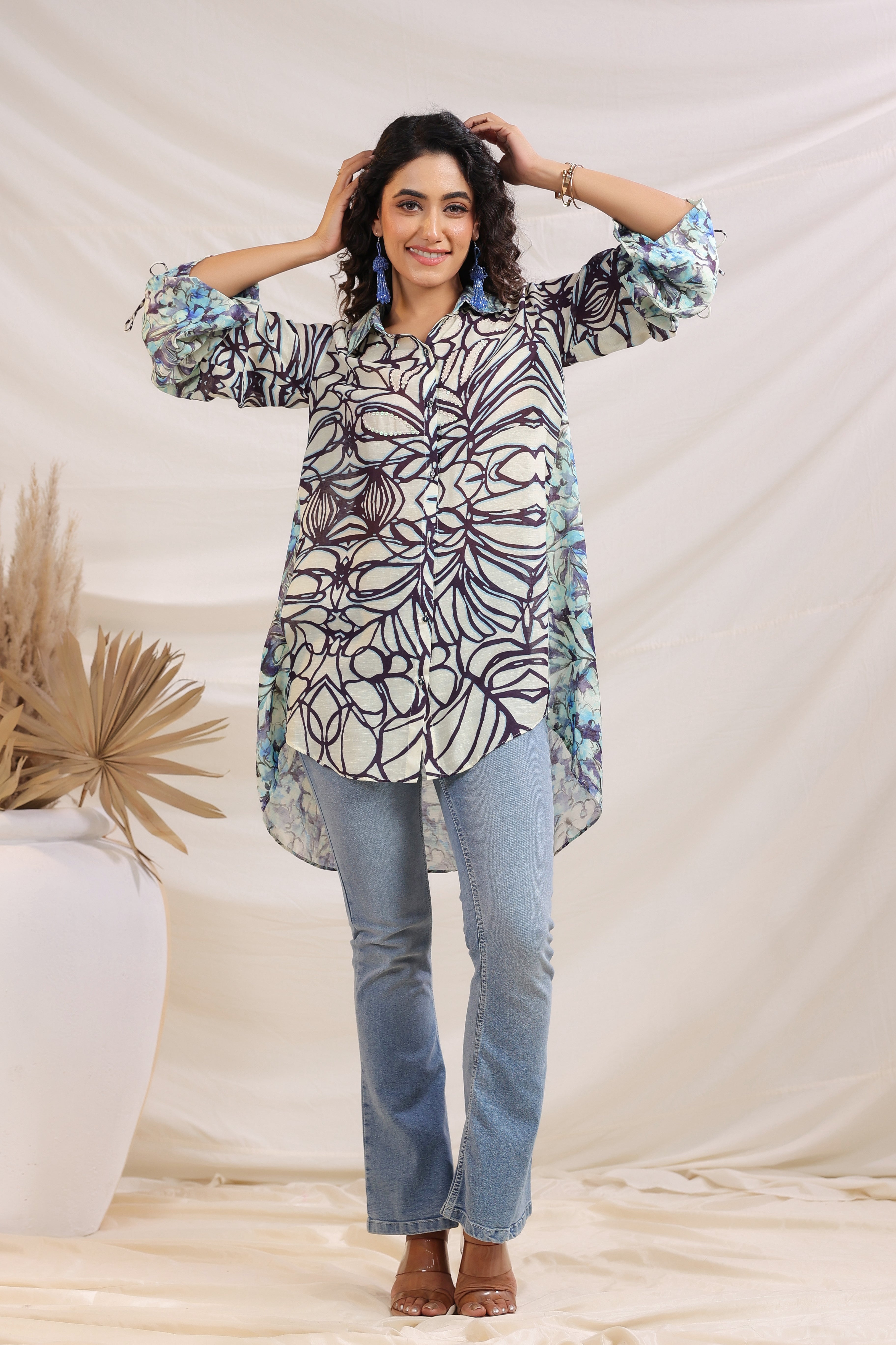 Symphony Floral Printed Linen Silk Shirt