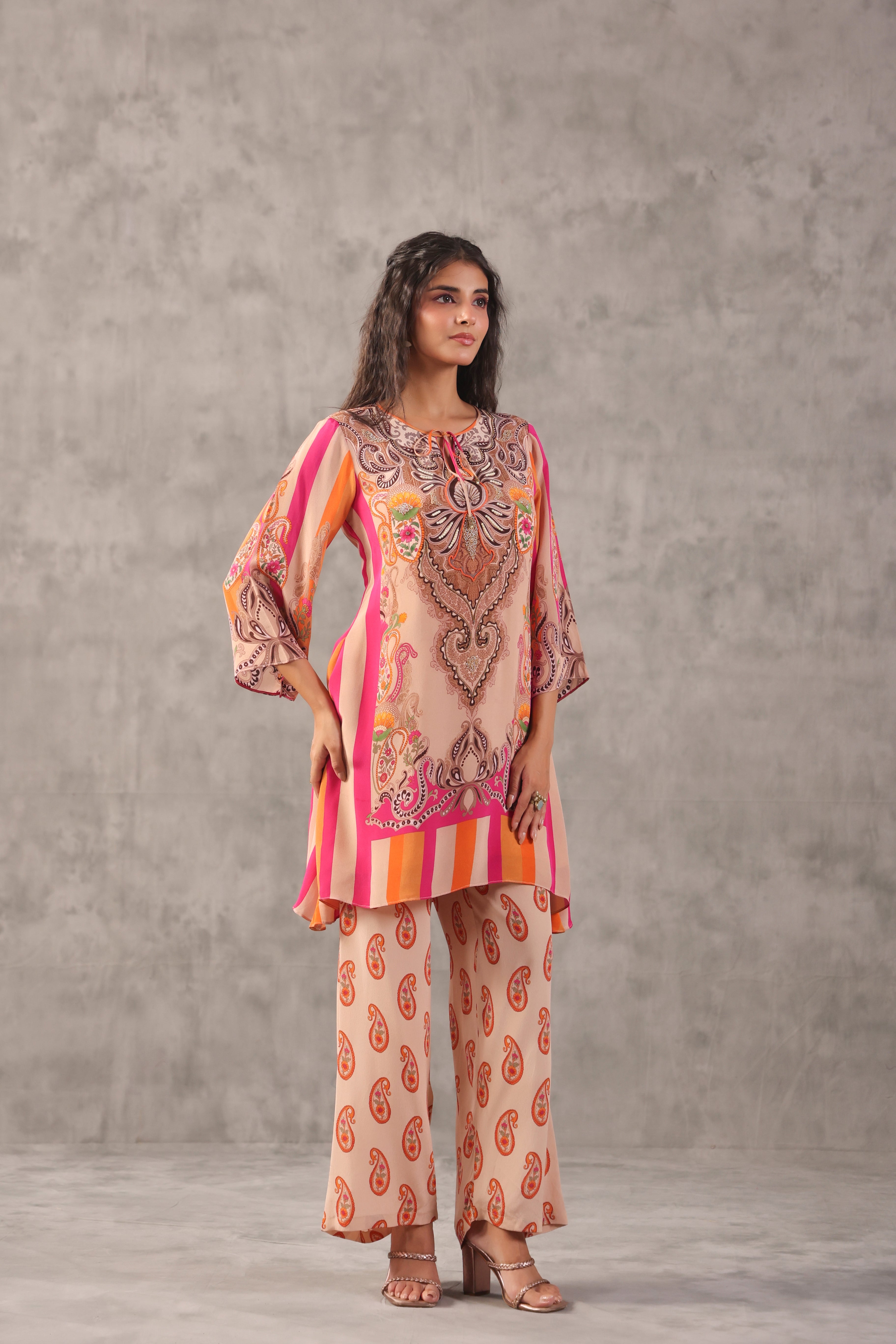 Vibrant Pastel Printed Crepe Silk Kurta Set