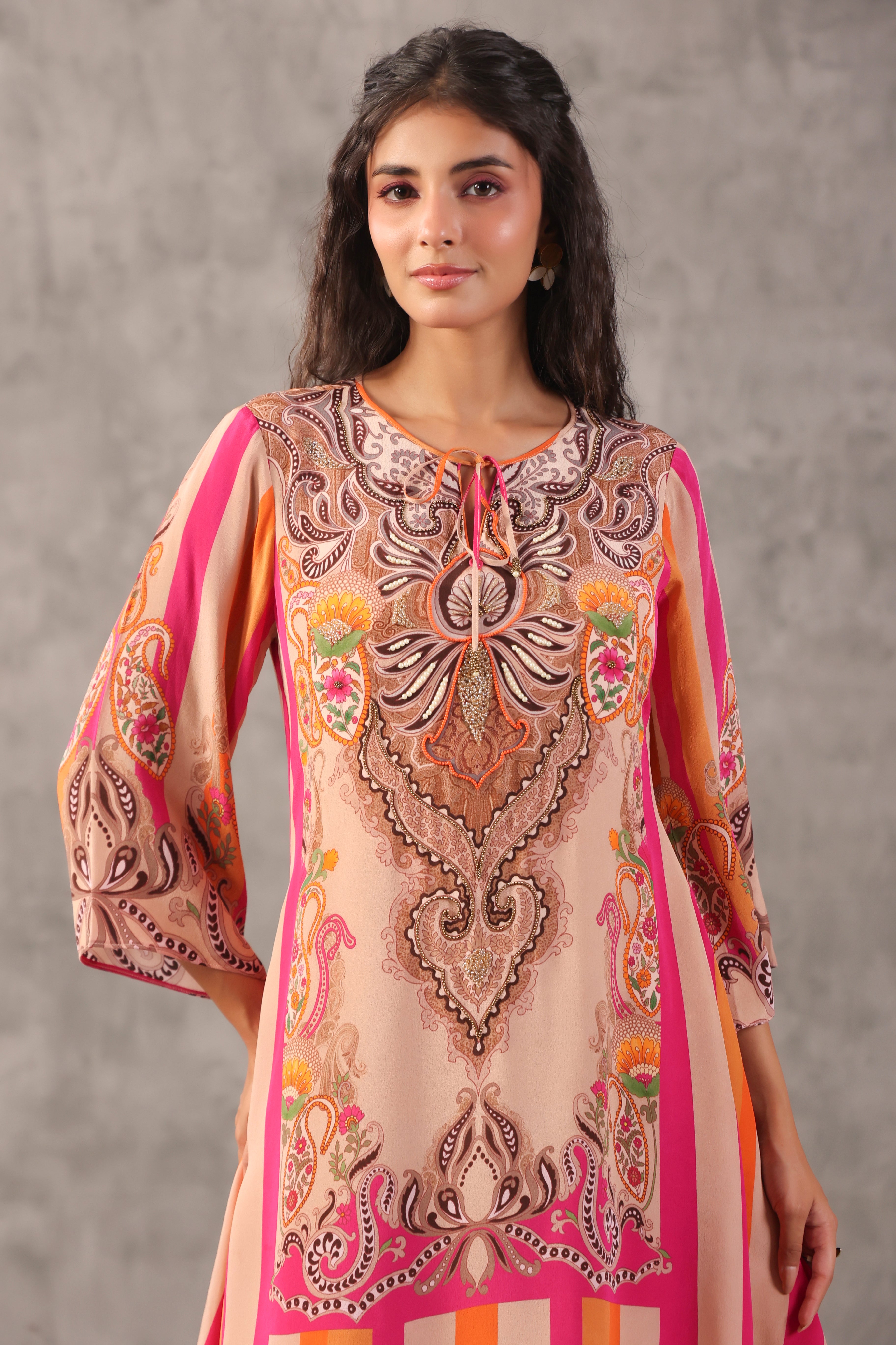 Vibrant Pastel Printed Crepe Silk Kurta Set
