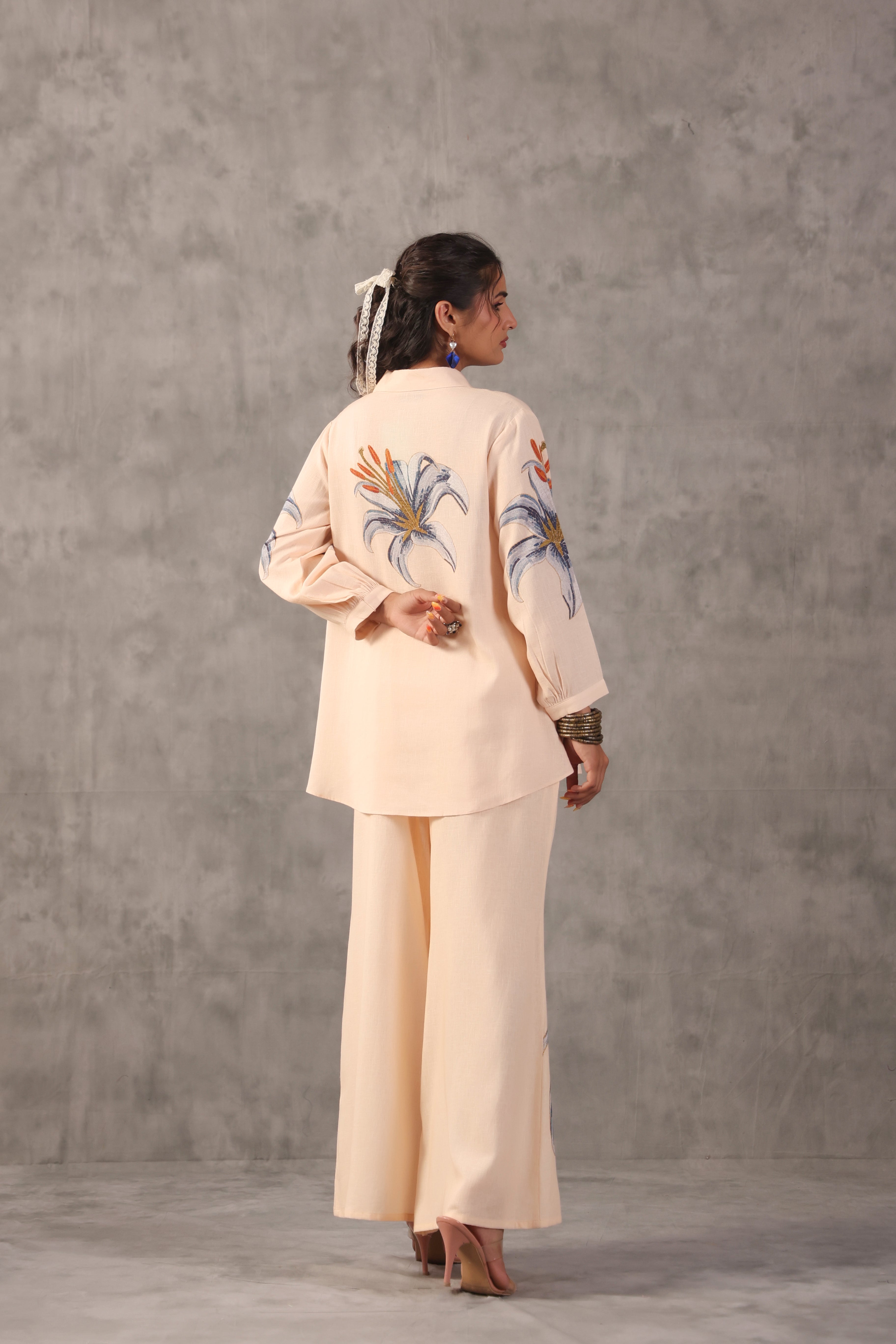 Powder Peach Embellished Linen Co-Ord Set