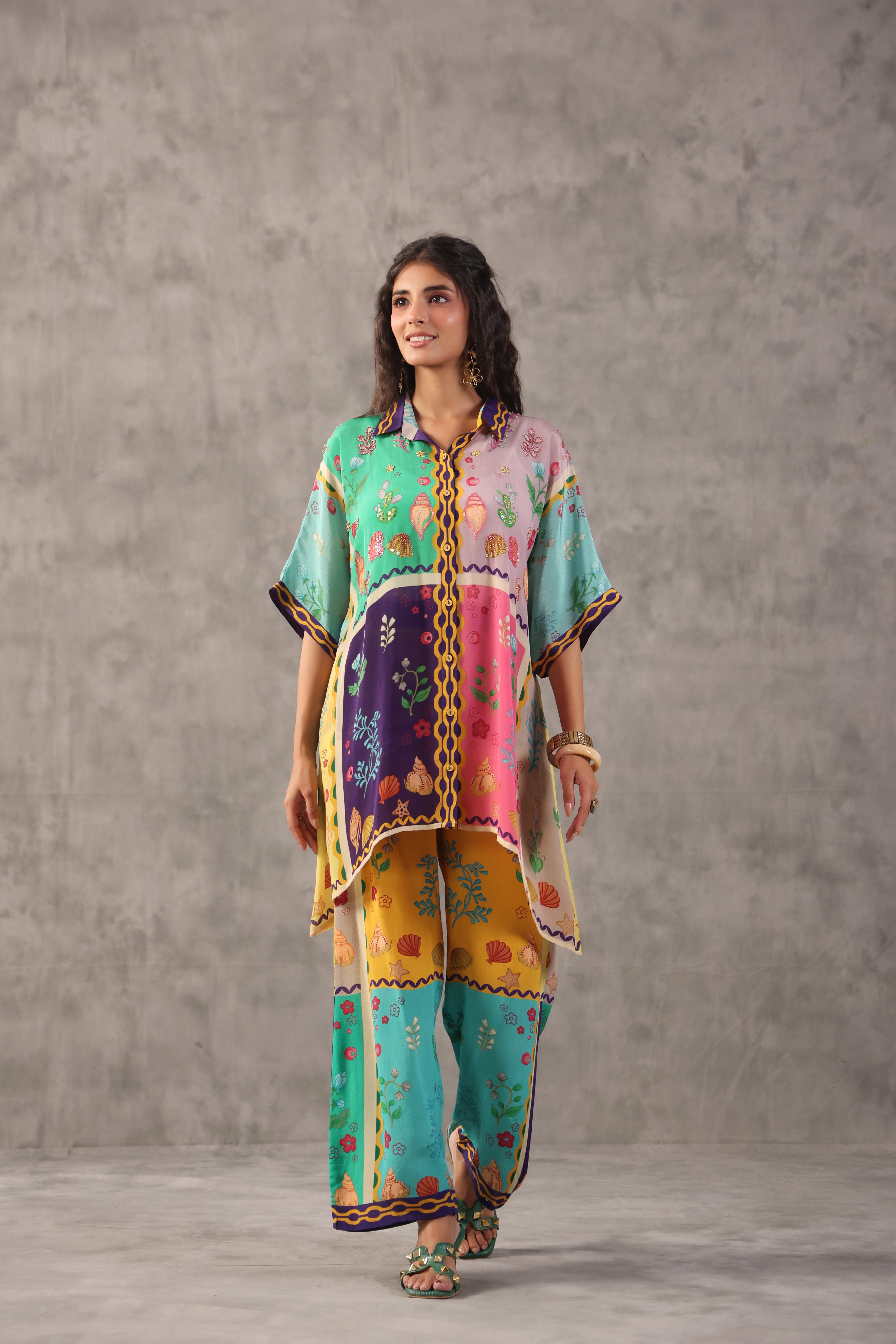 Multi Wave Embelllished Crepe Silk Co-Ord Set
