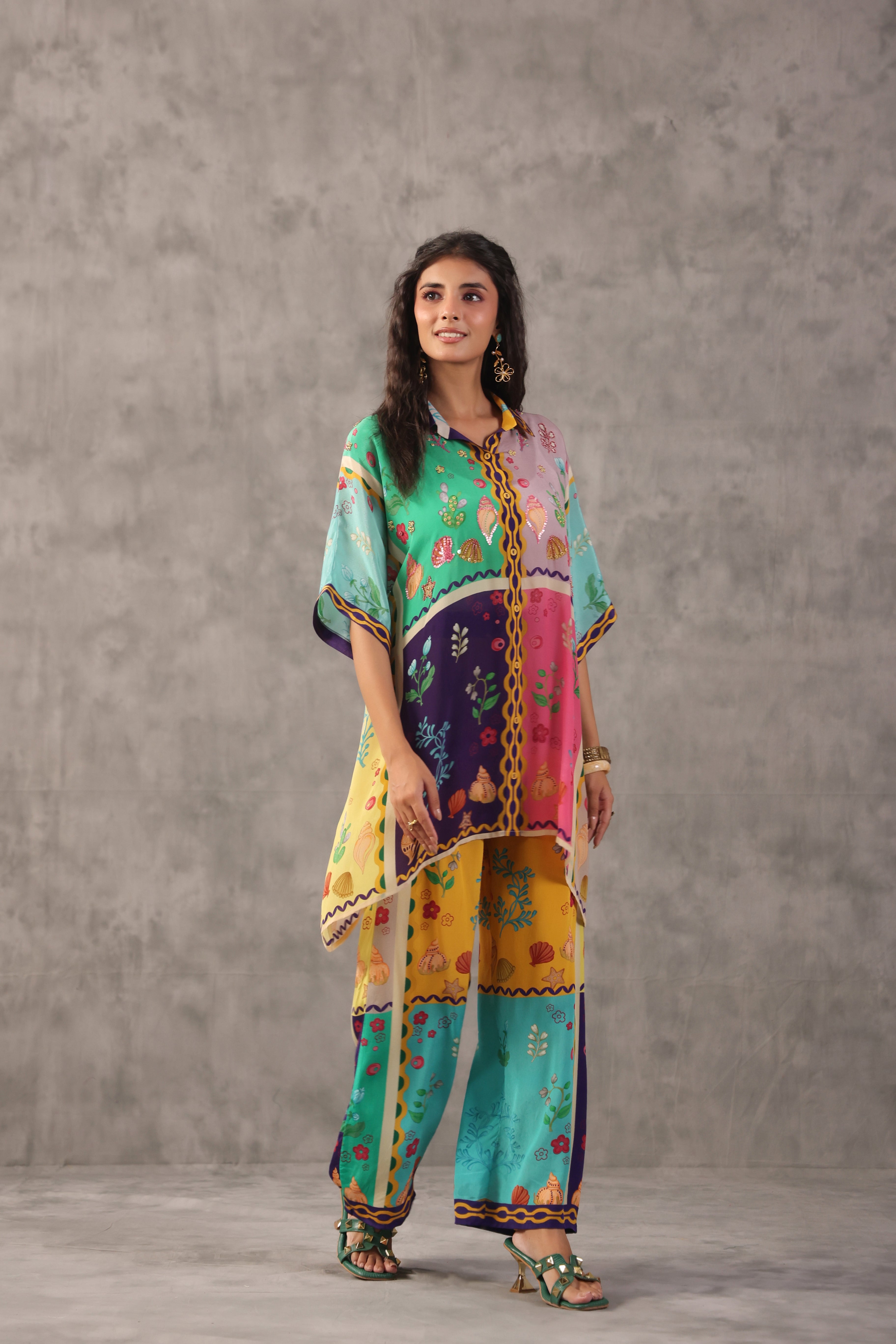 Multi Wave Embelllished Crepe Silk Co-Ord Set