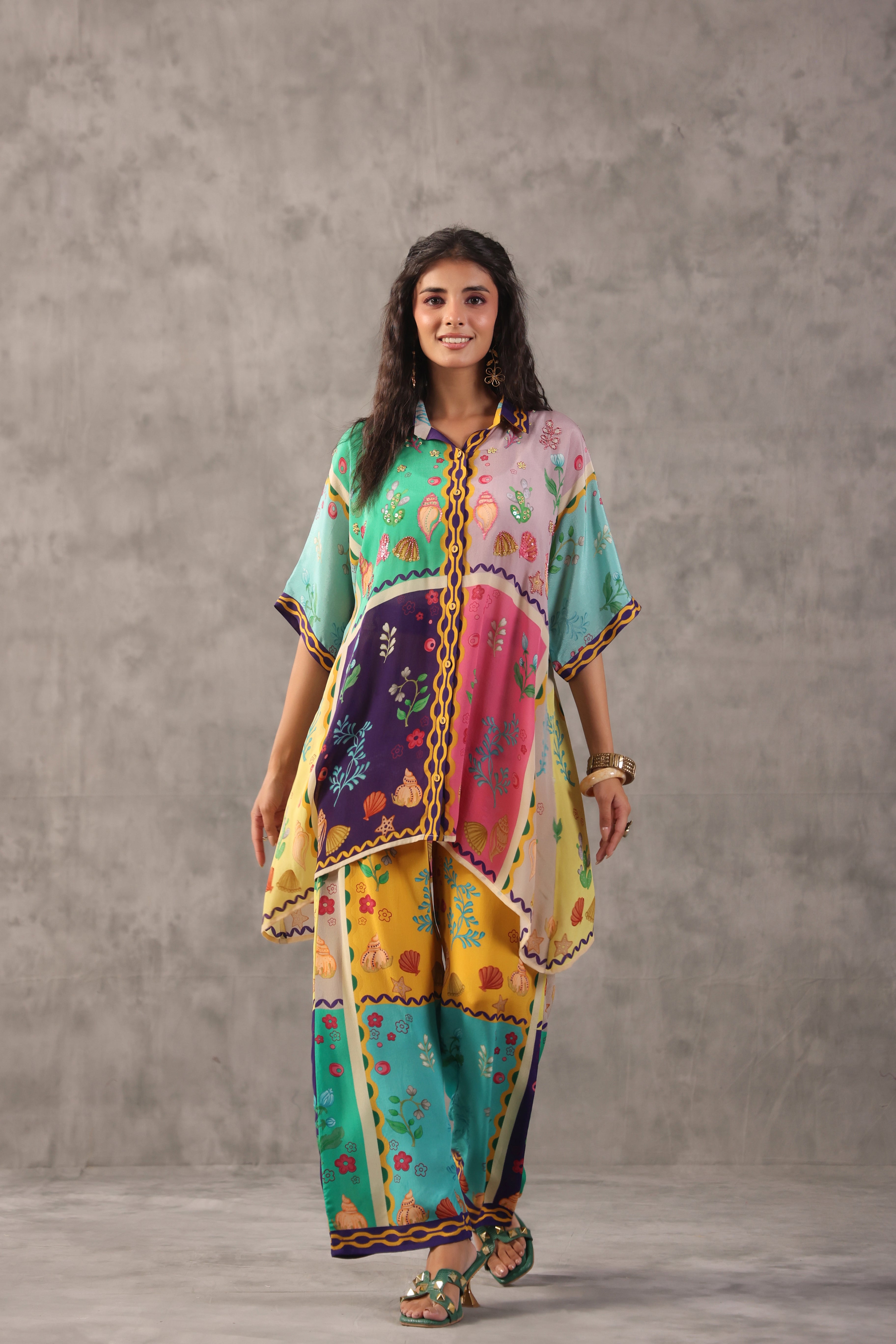 Multi Wave Embelllished Crepe Silk Co-Ord Set