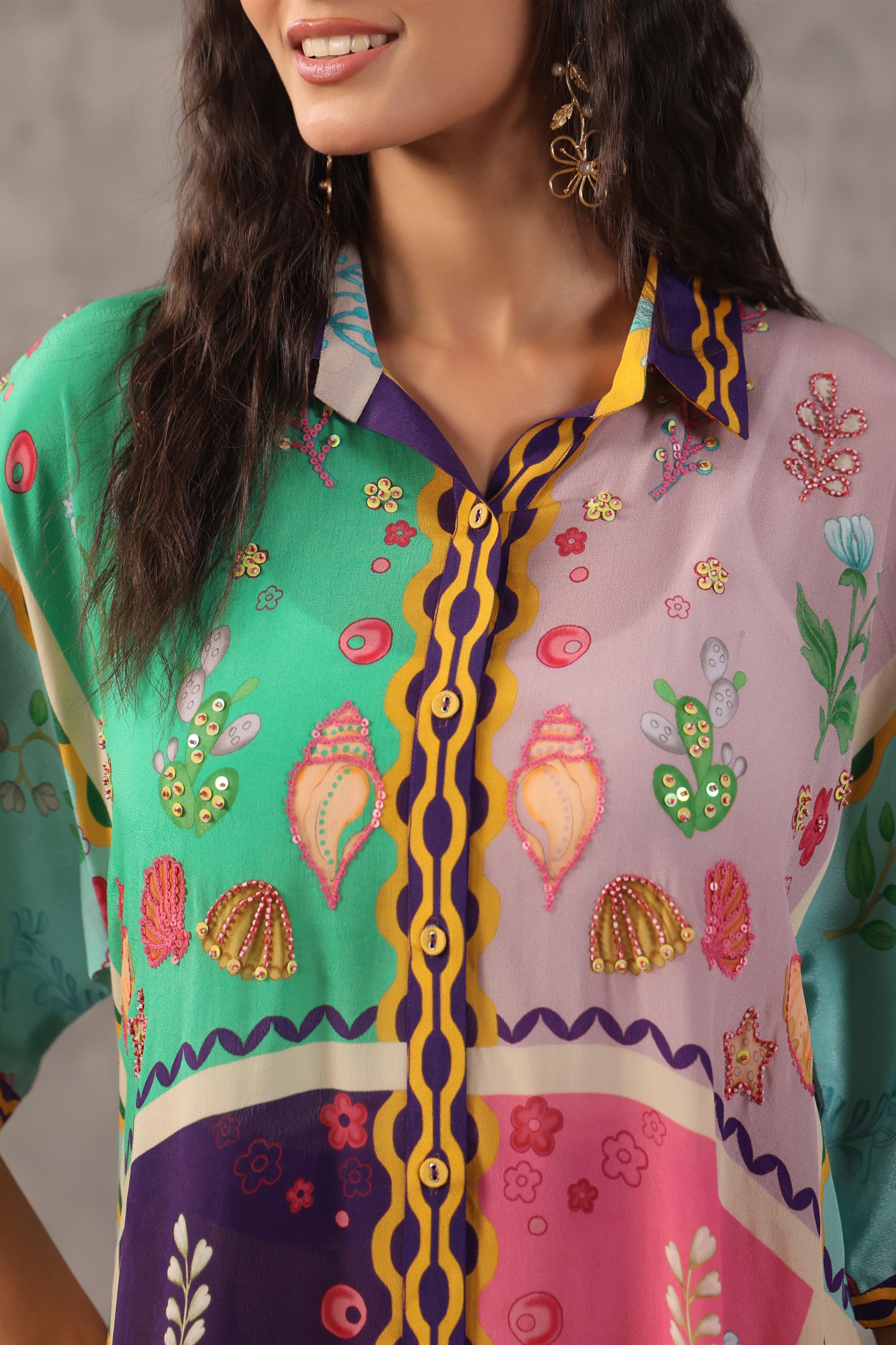 Multi Wave Embelllished Crepe Silk Co-Ord Set
