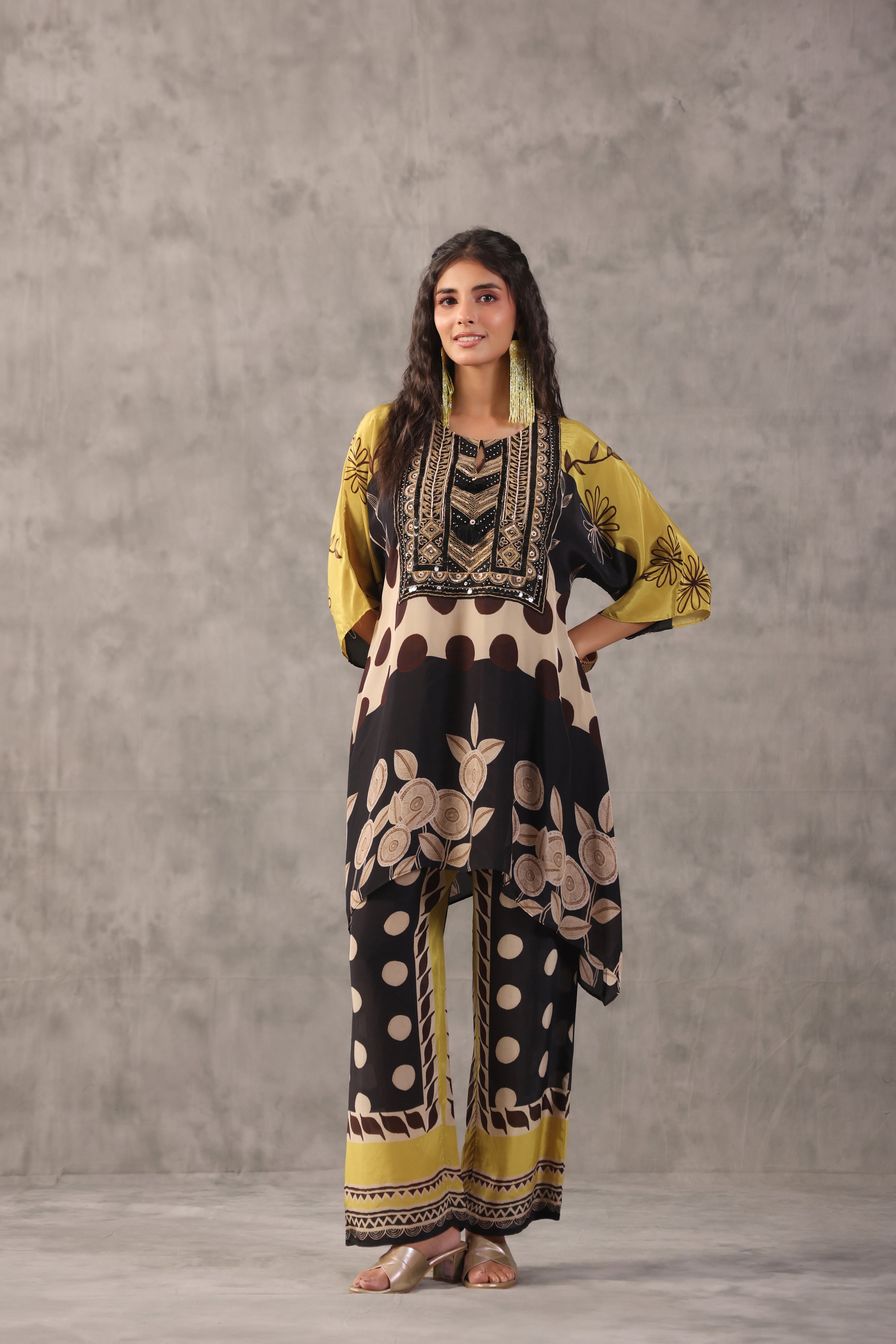 Muted Olive Embelllished Crepe Silk Co-Ord Set