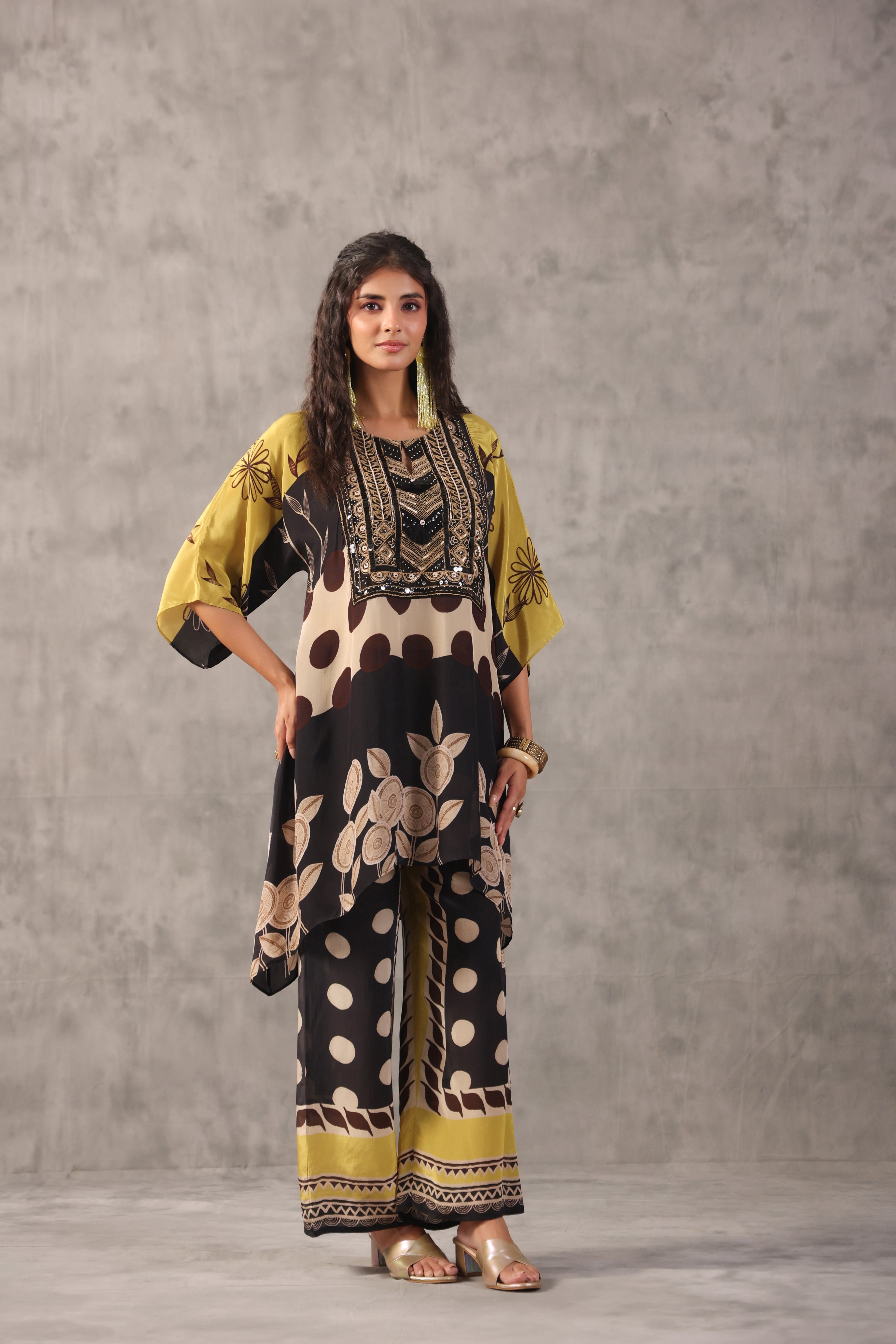 Muted Olive Embelllished Crepe Silk Co-Ord Set