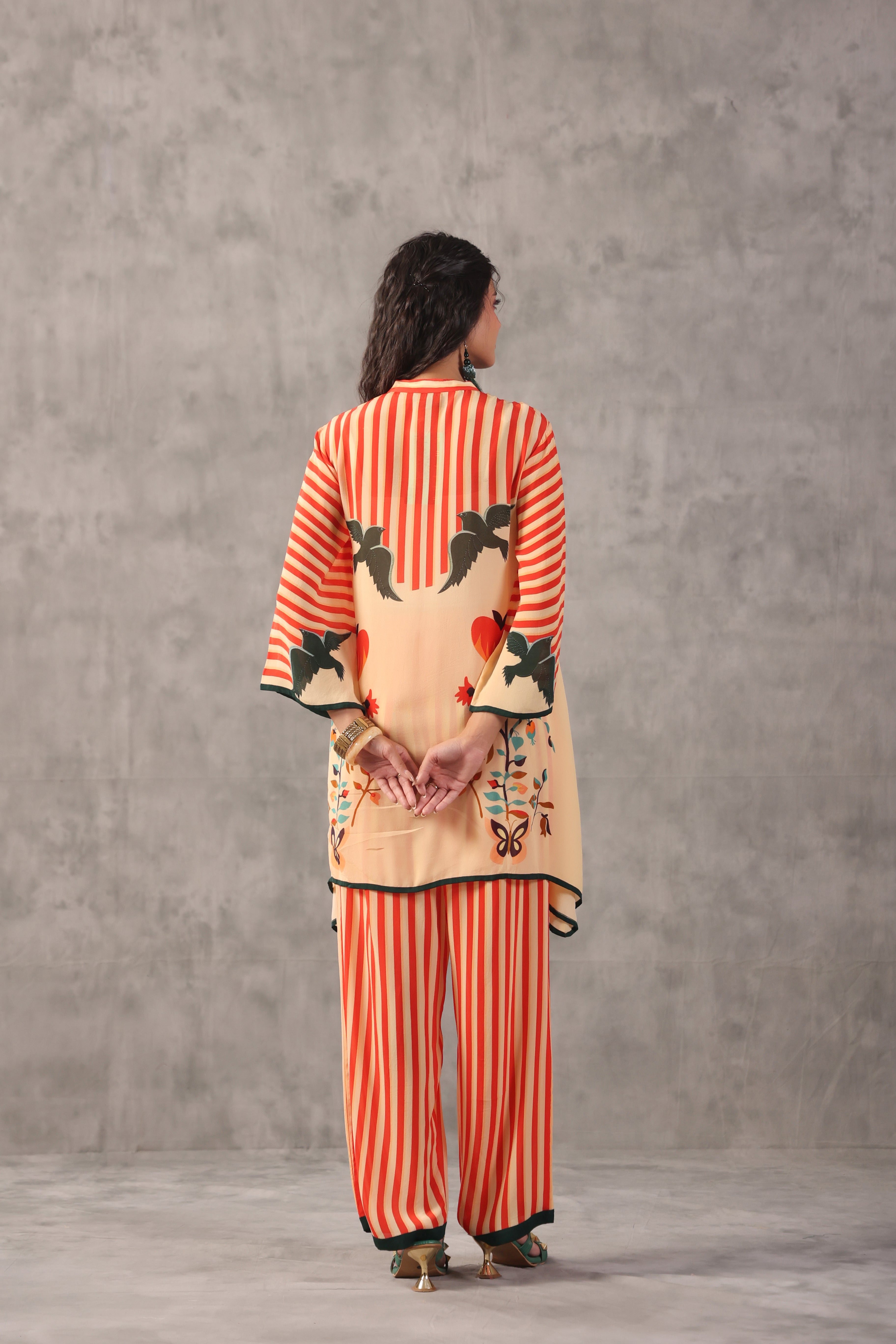 Beige Coral Printed Crepe Silk Co-Ord Set
