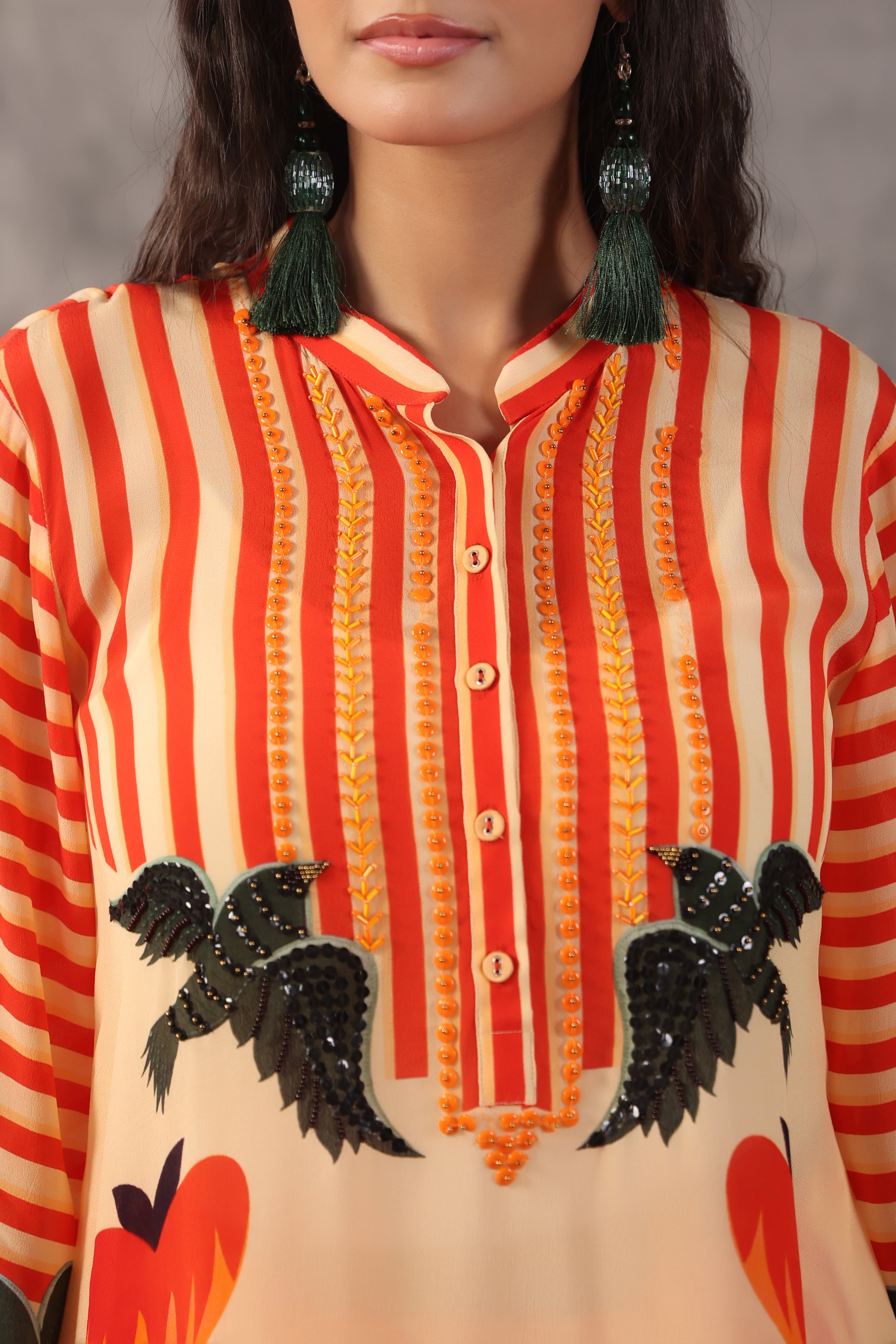Beige Coral Printed Crepe Silk Co-Ord Set