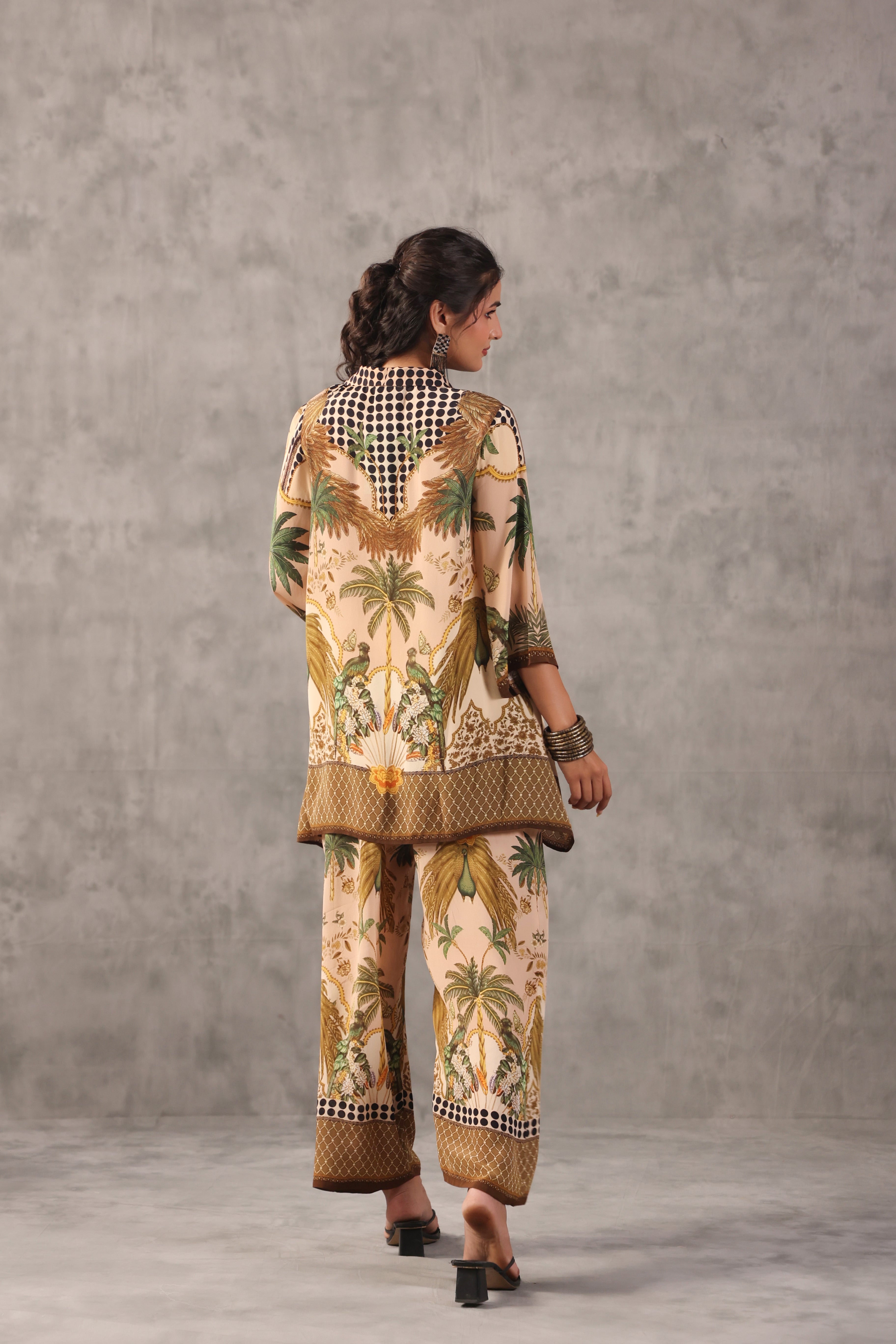 Sand Beige Printed Crepe Silk Co-Ord Set