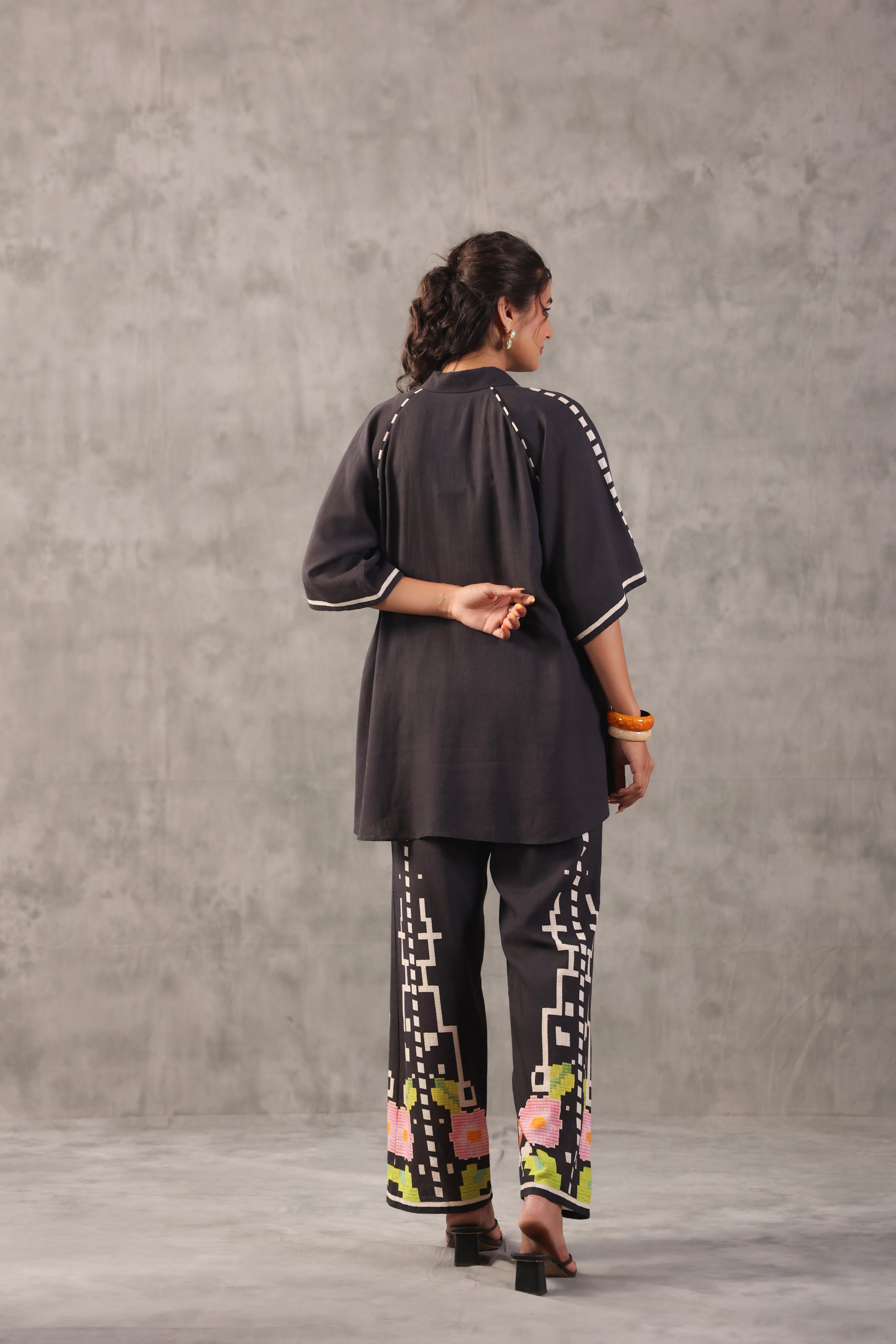 Black Ebony Embroidered Linen Co-Ord Set
