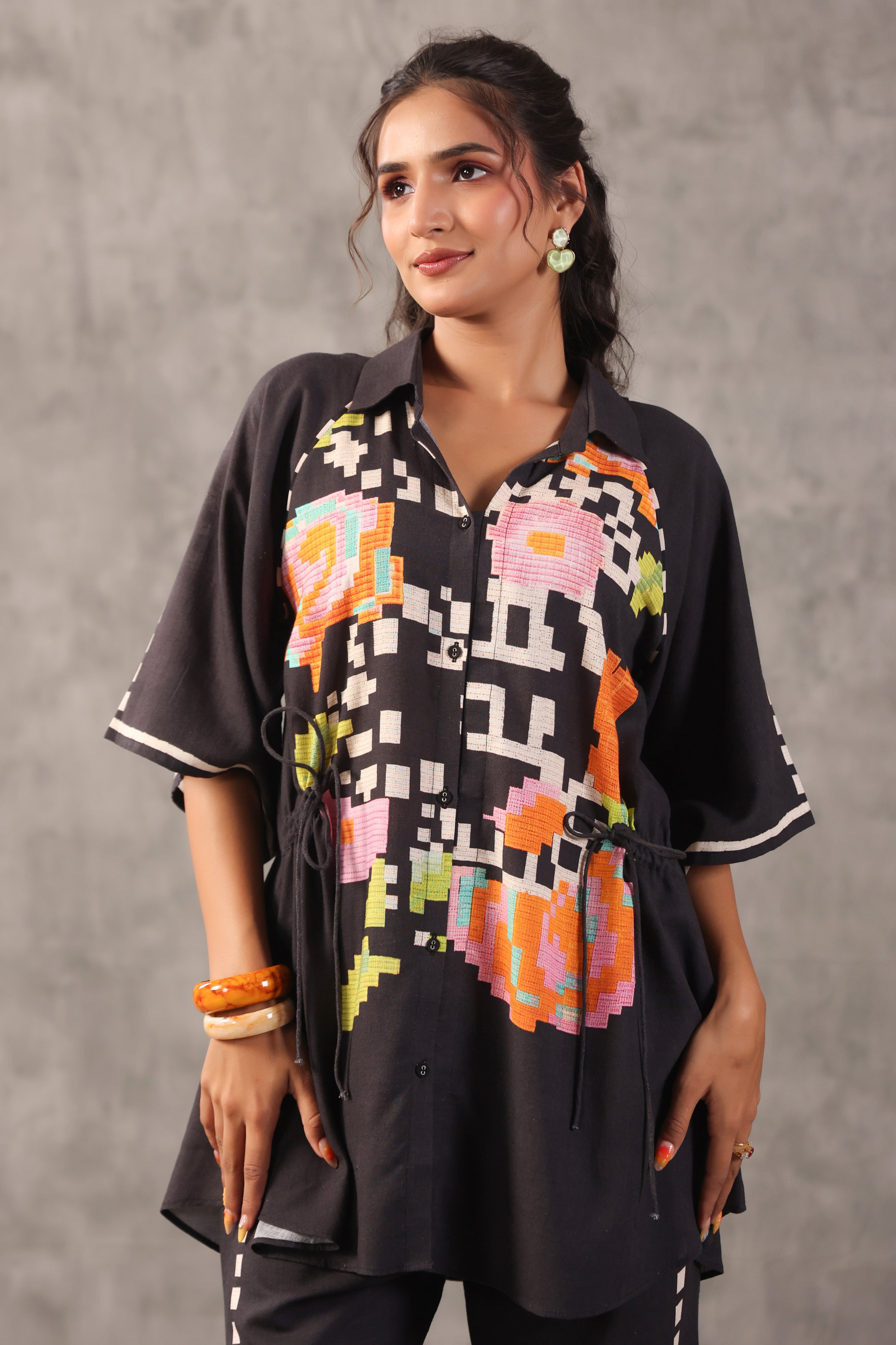 Black Ebony Embroidered Linen Co-Ord Set