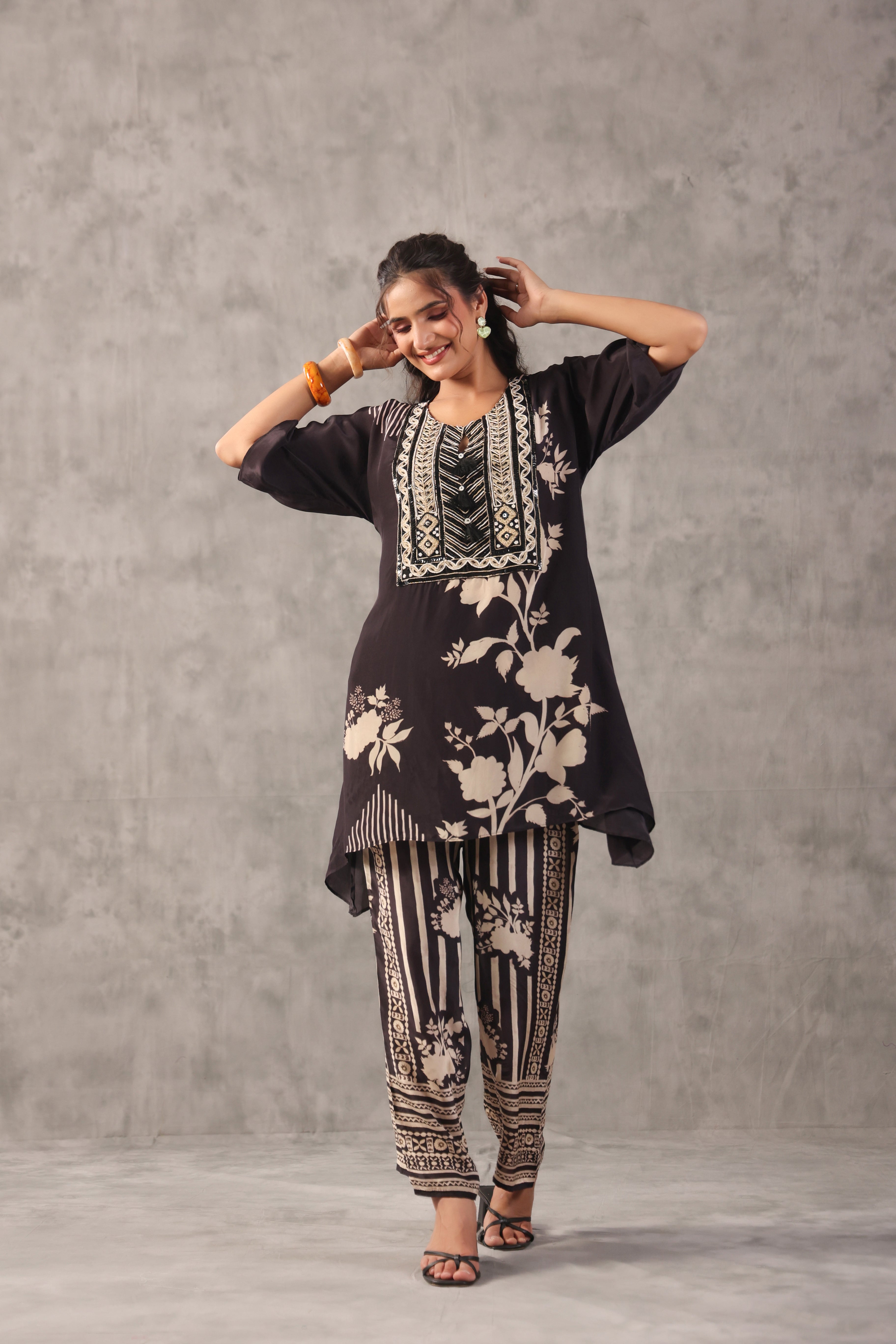 Black Rave Embelllished Crepe Silk Co-Ord Set